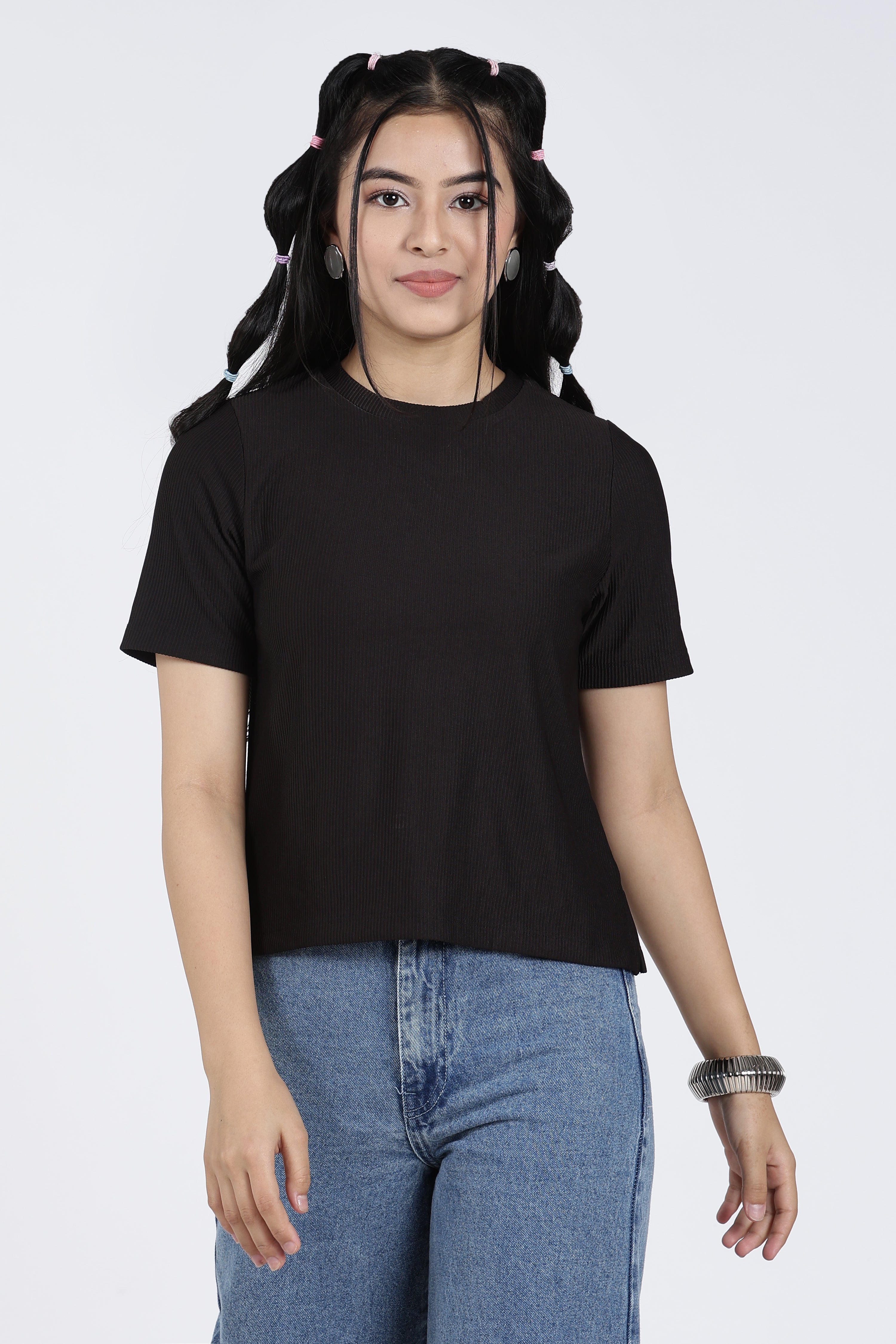 Black Textured Regular Fit T-Shirt