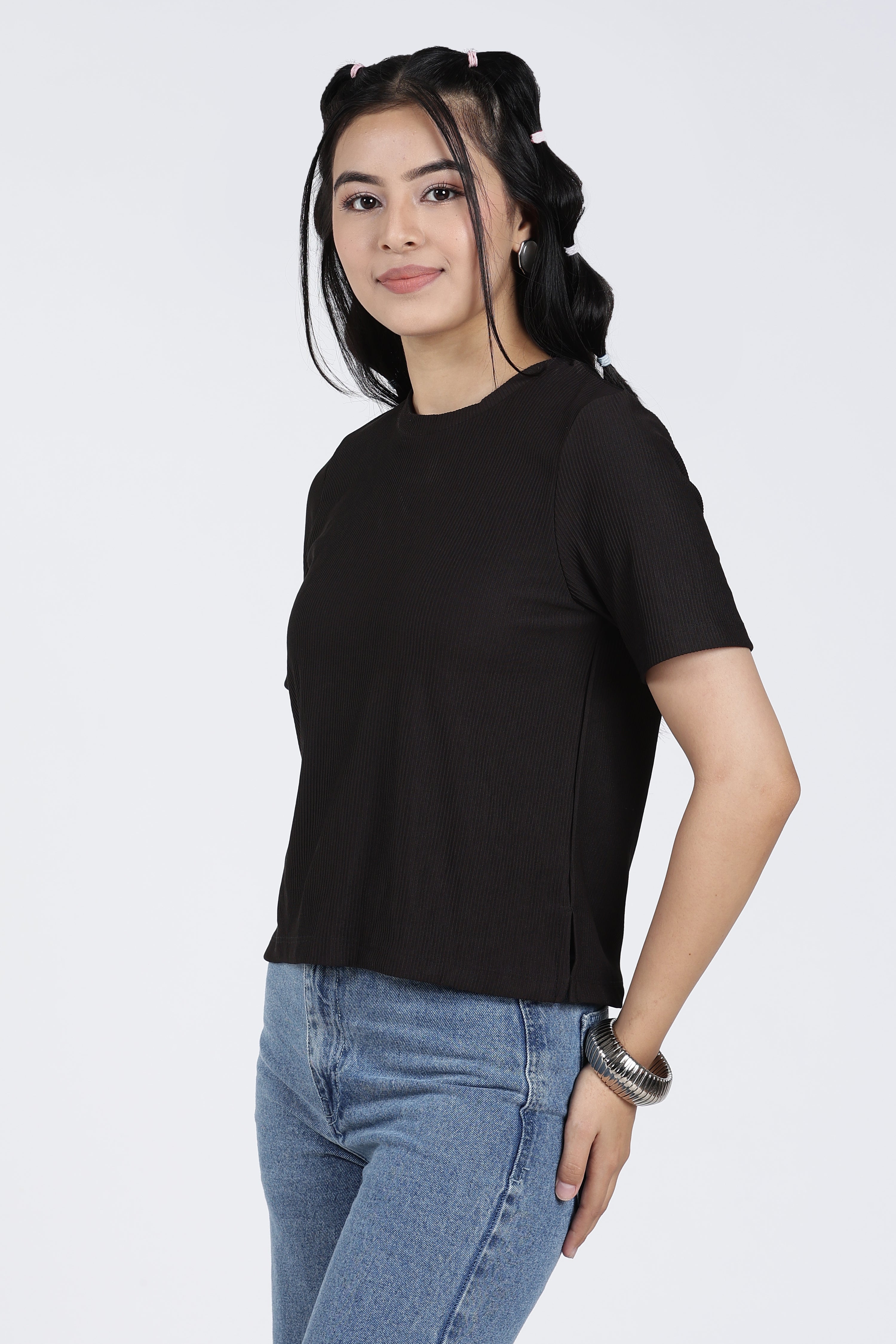 Black Textured Regular Fit T-Shirt