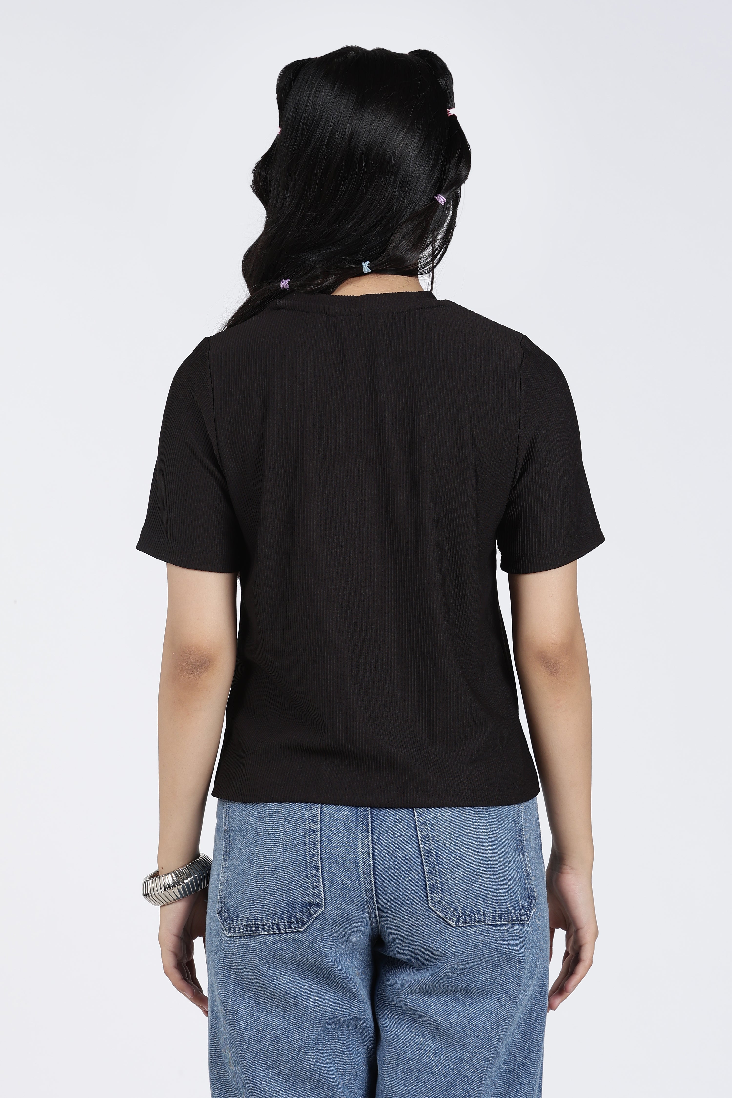 Black Textured Regular Fit T-Shirt
