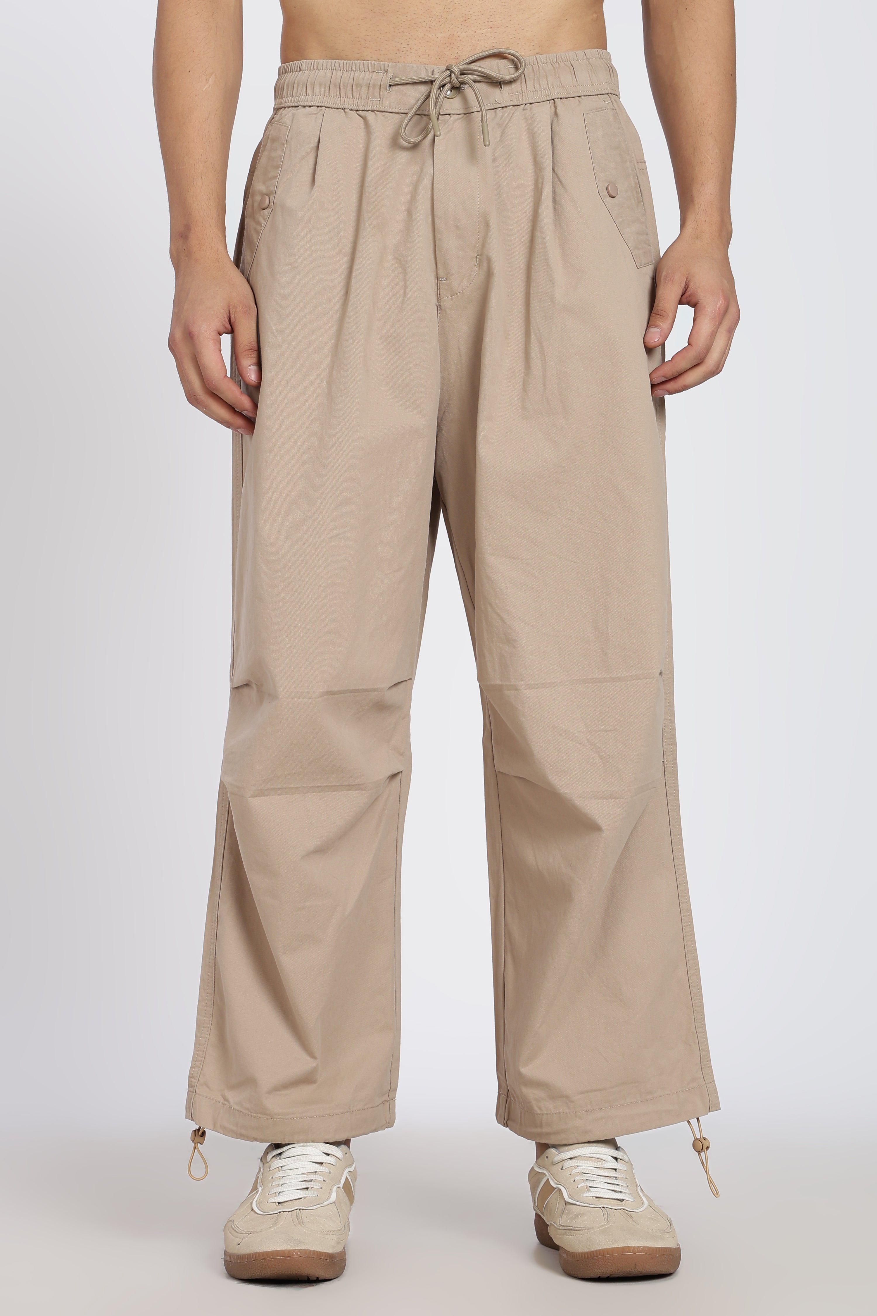 Beige 4 Pocketed Boxy Fit Pant