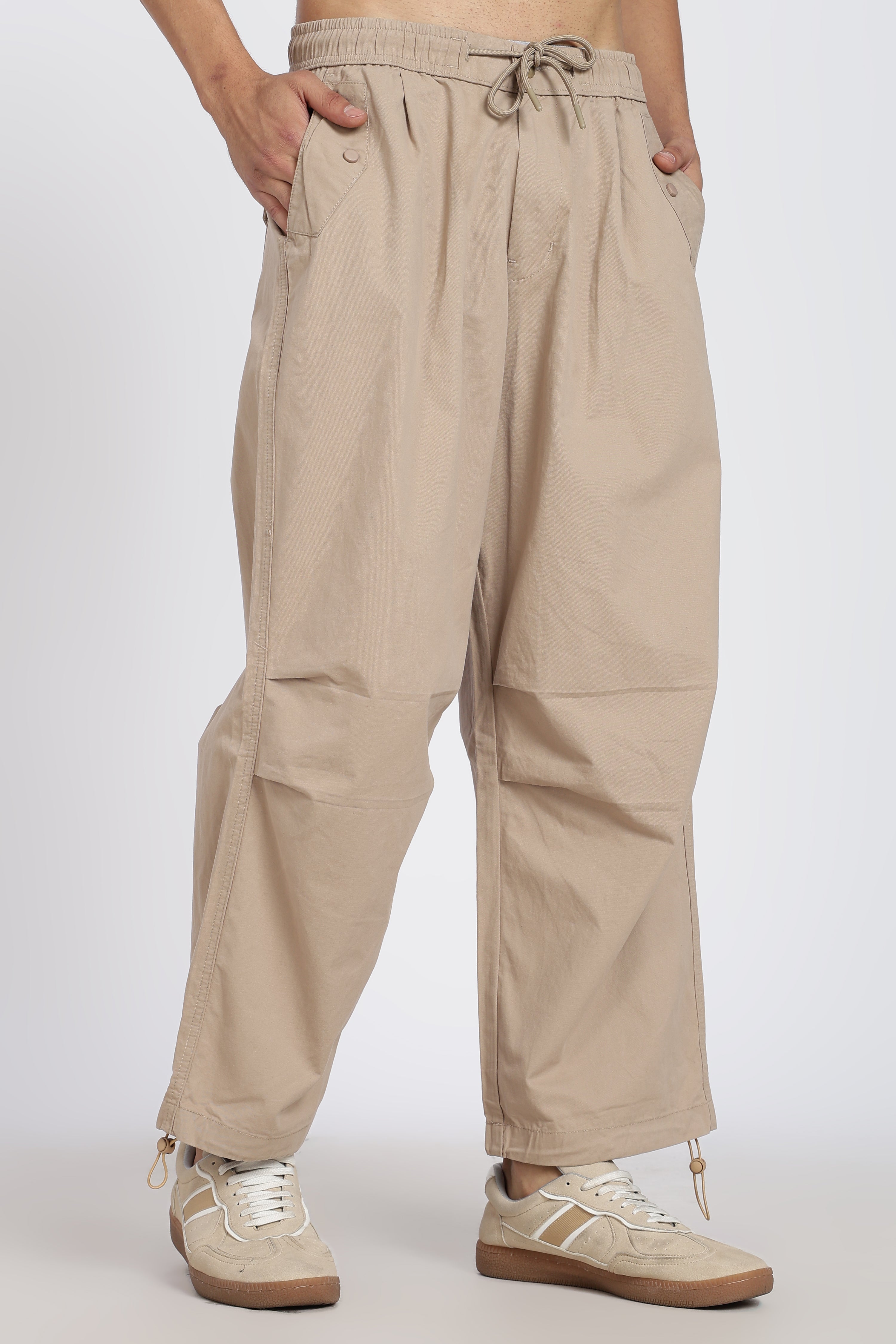 Beige 4 Pocketed Boxy Fit Pant