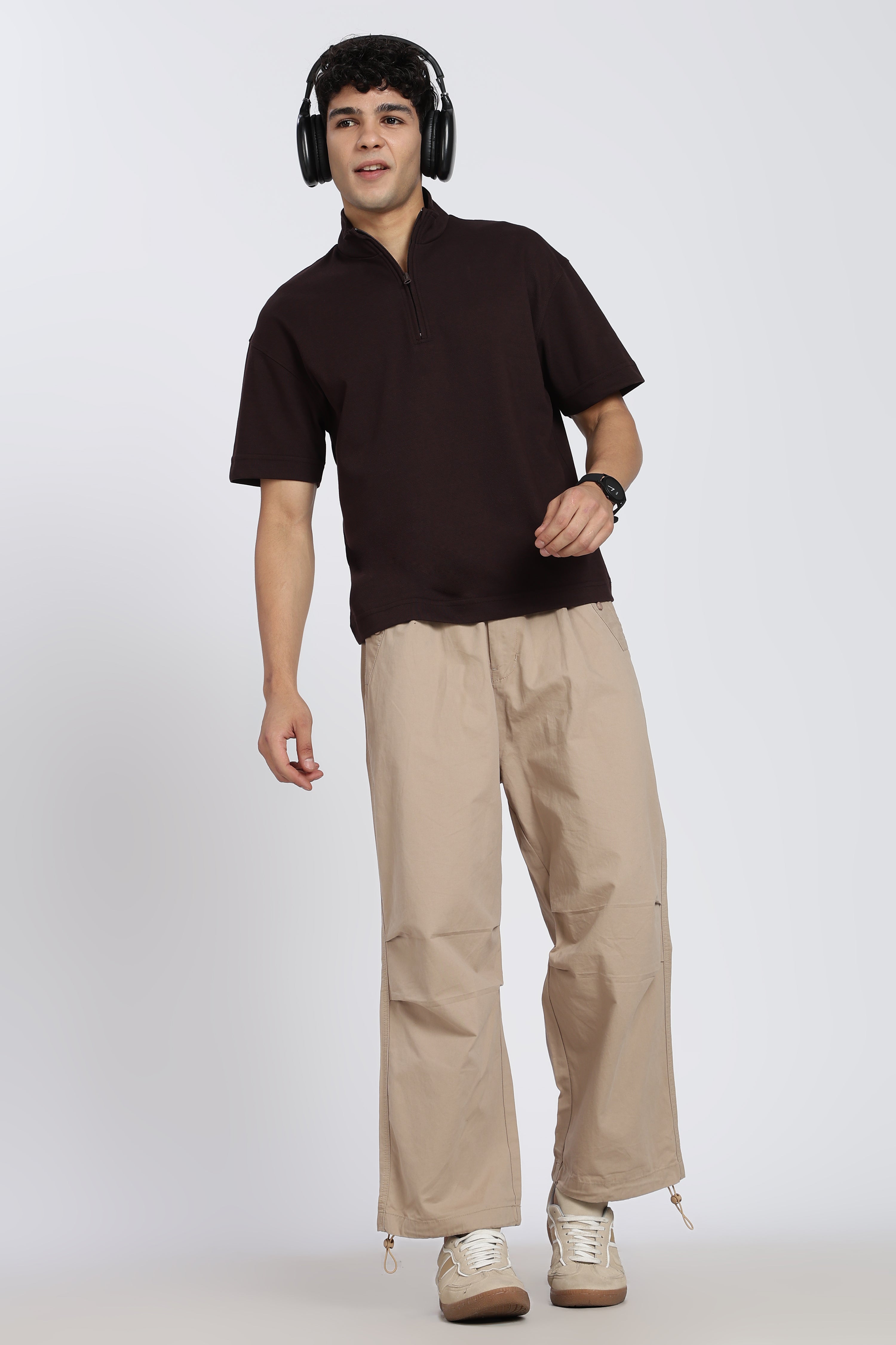 Beige 4 Pocketed Boxy Fit Pant