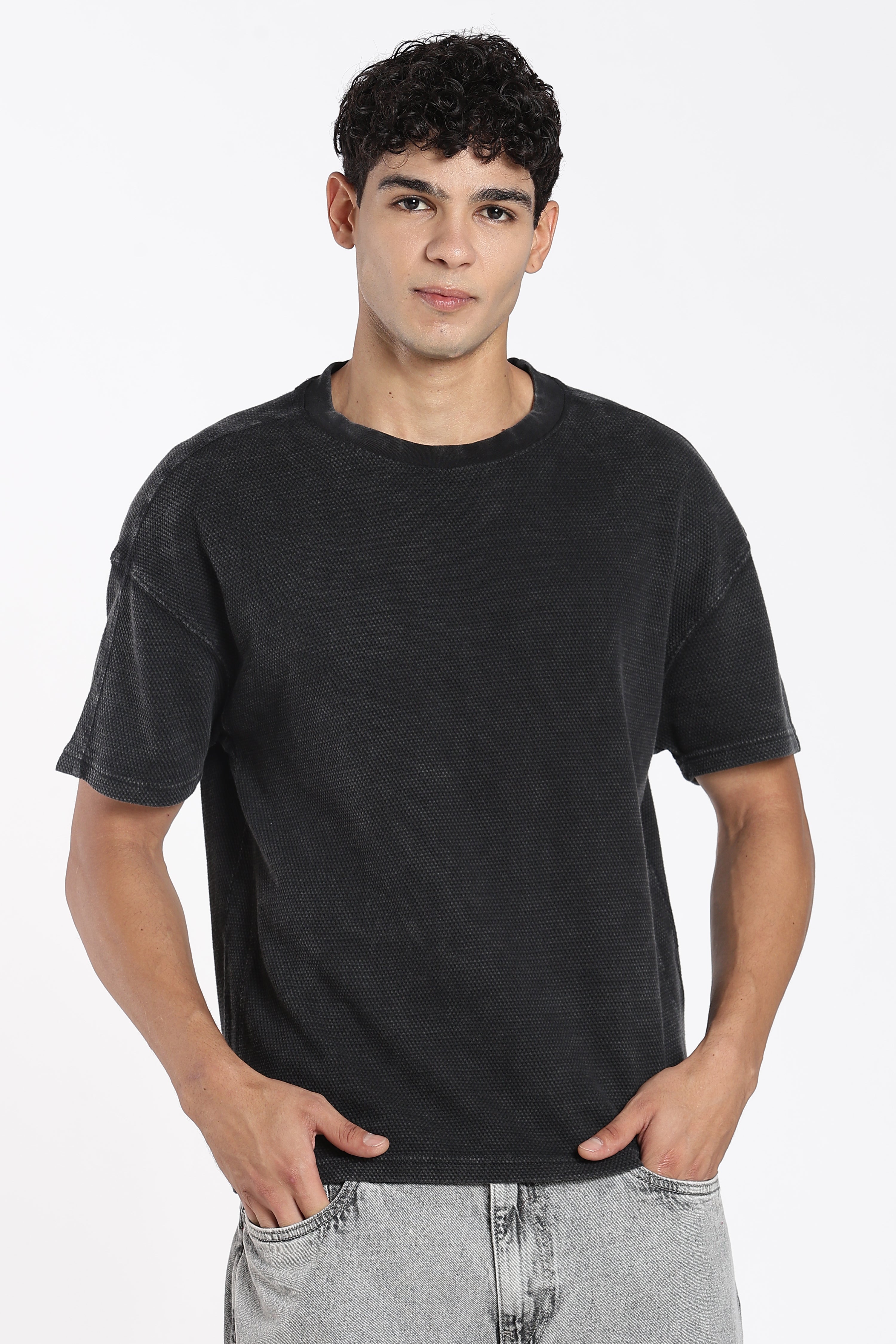 Charcoal Drop Shoulder Sleeves Oversized Fit T-Shirt