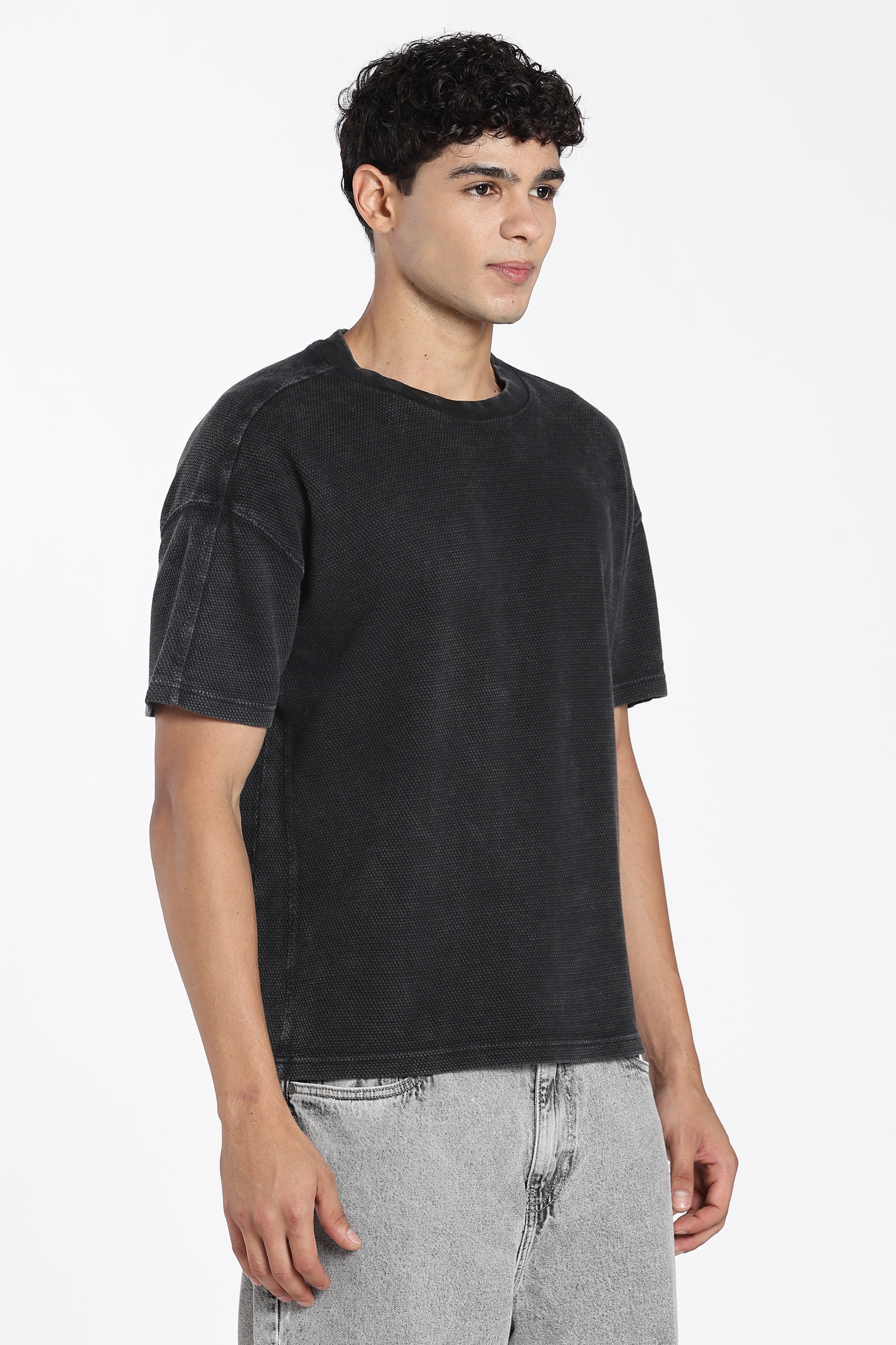 Charcoal Drop Shoulder Sleeves Oversized Fit T-Shirt