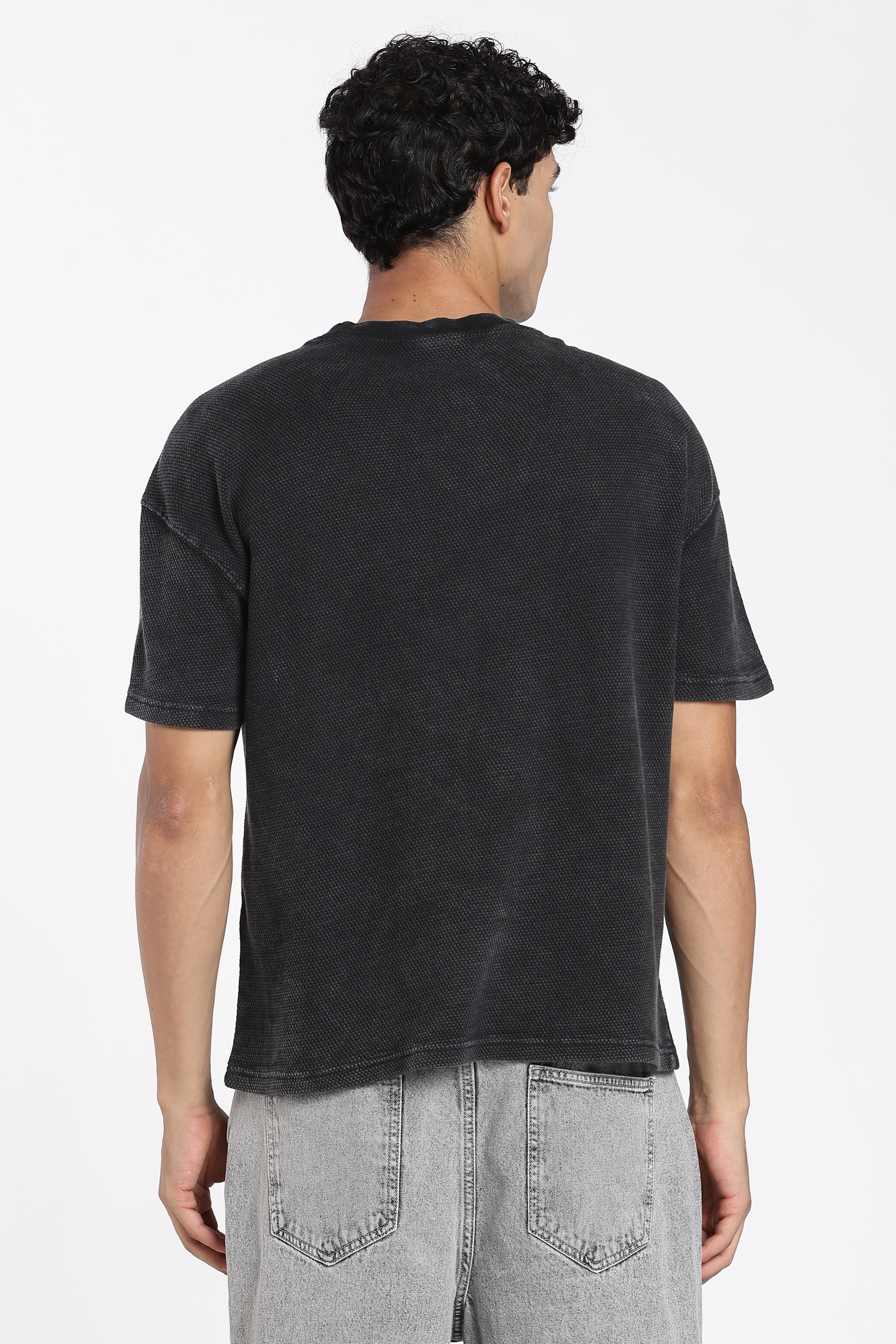 Charcoal Drop Shoulder Sleeves Oversized Fit T-Shirt