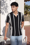 Black Cotton Blend Regular Fit Shirt
