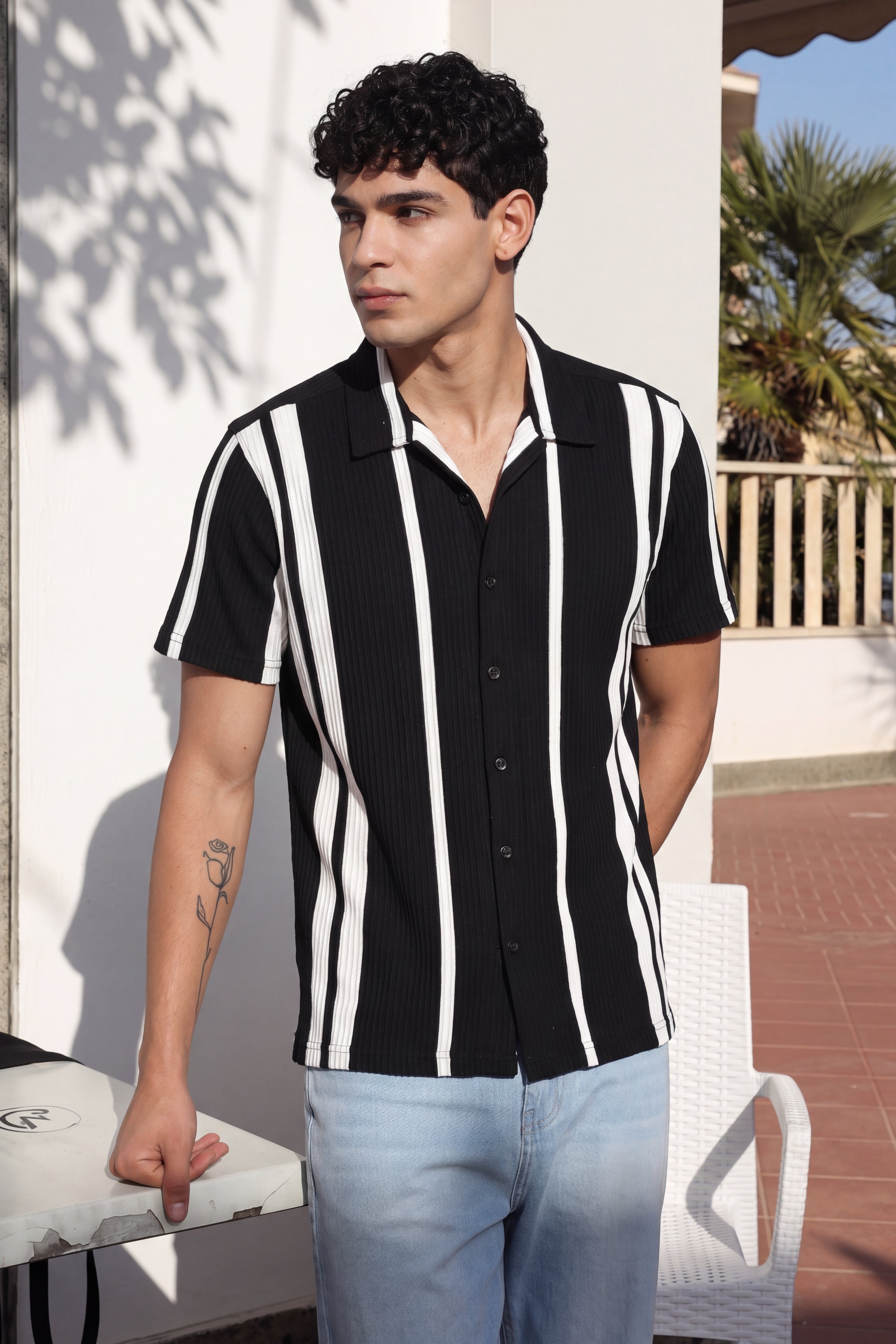 Black Cotton Blend Regular Fit Shirt