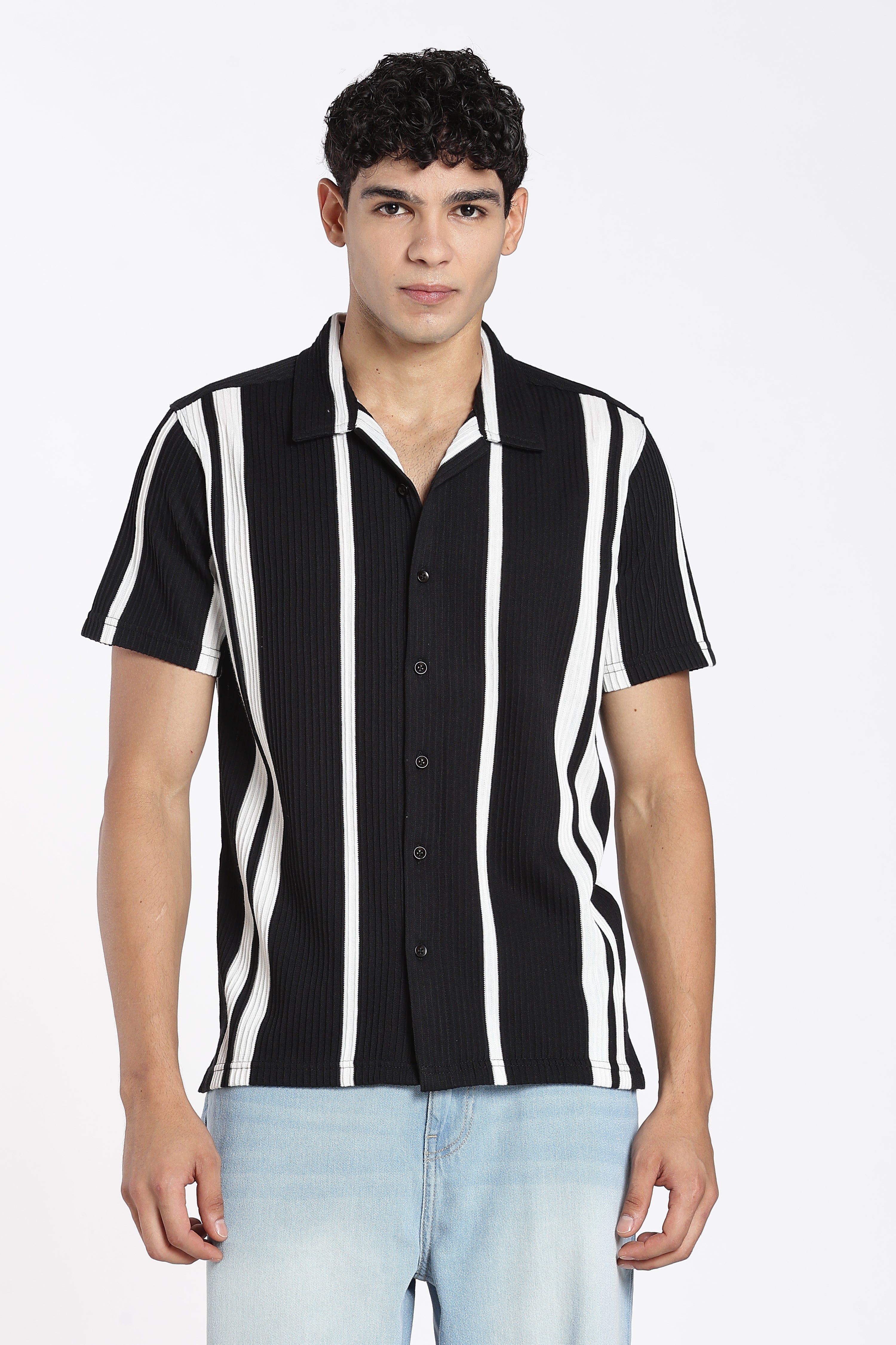 Black Cotton Blend Regular Fit Shirt