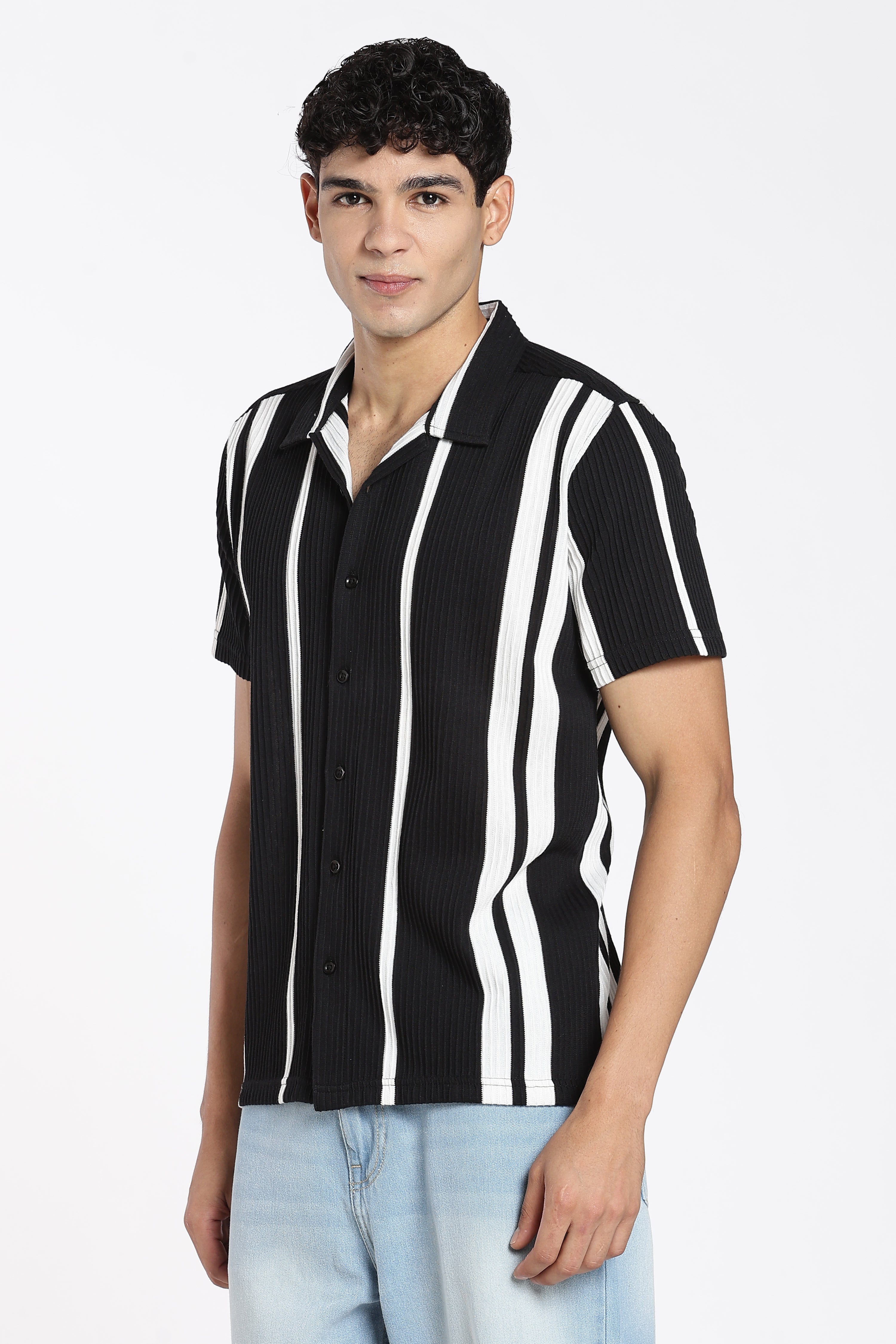 Black Cotton Blend Regular Fit Shirt