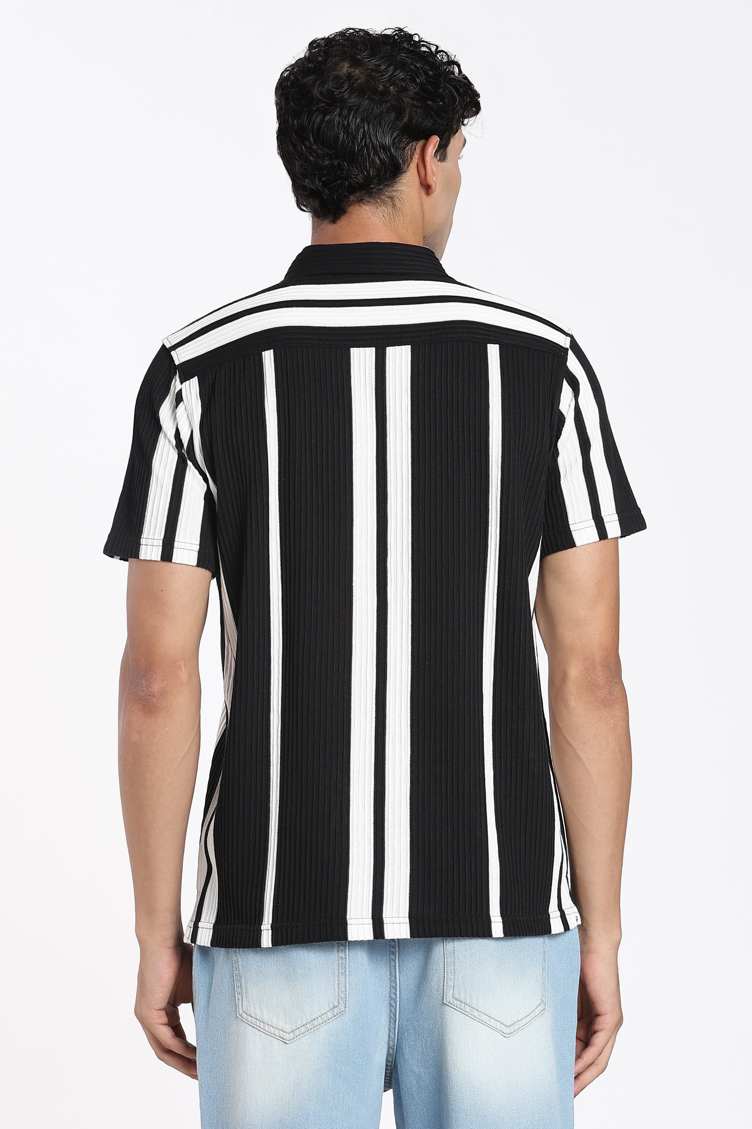 Black Cotton Blend Regular Fit Shirt