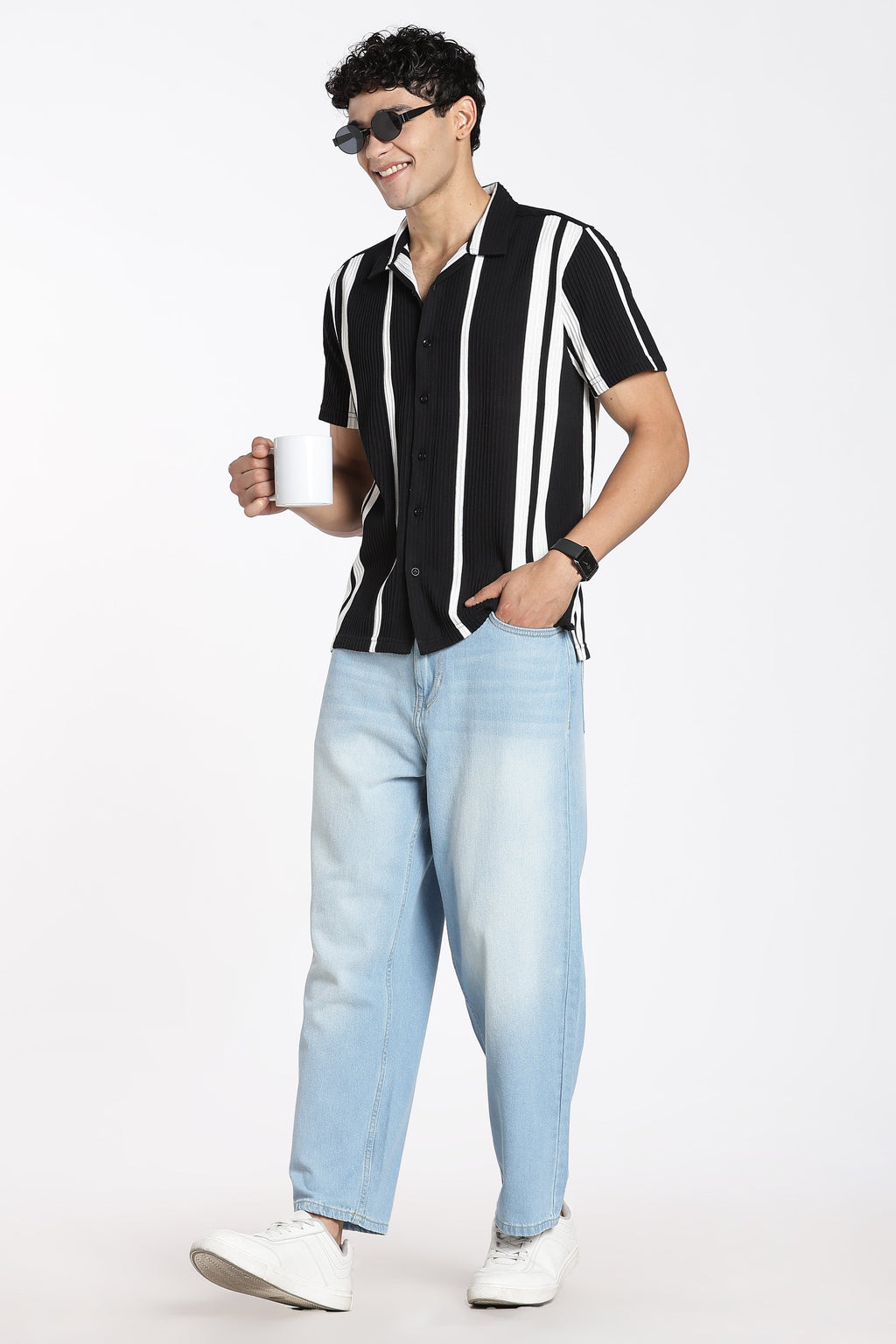 Black Cotton Blend Regular Fit Shirt