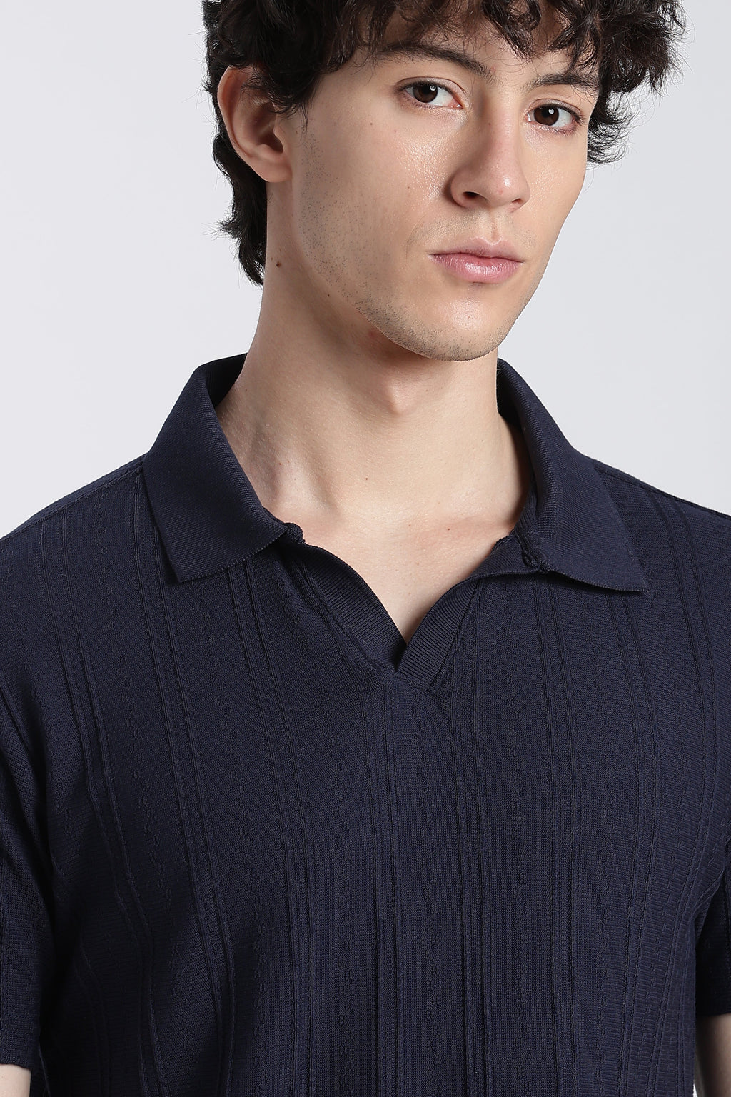 Navy Textured Regular Fit Polo T-Shirt