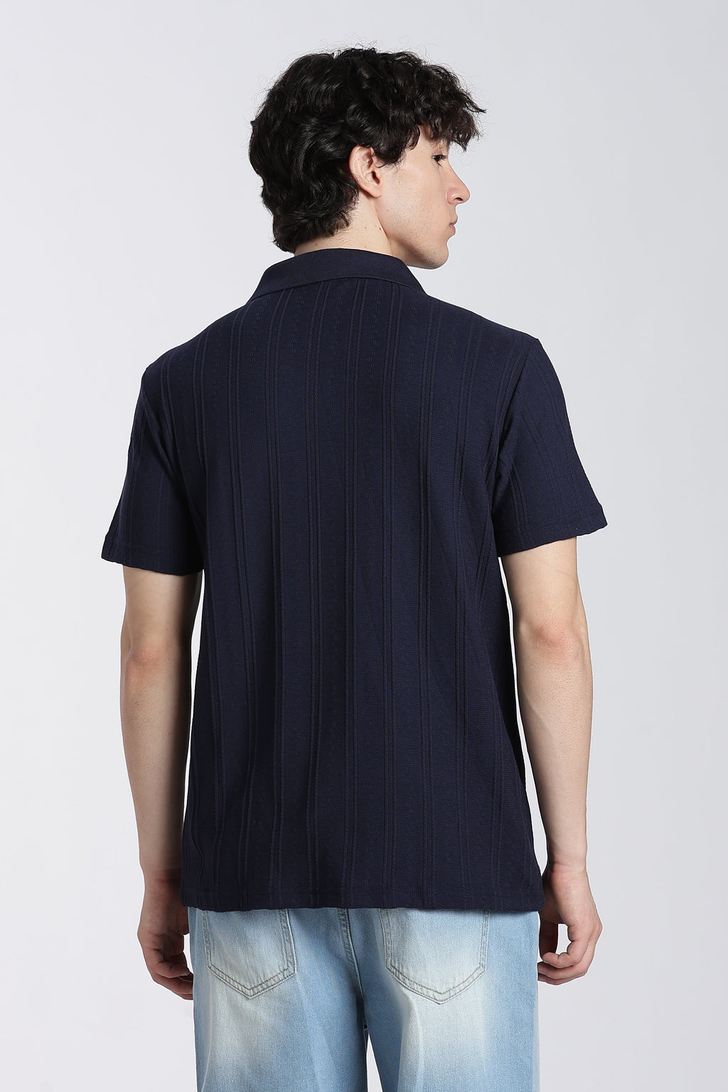 Navy Textured Regular Fit Polo T-Shirt