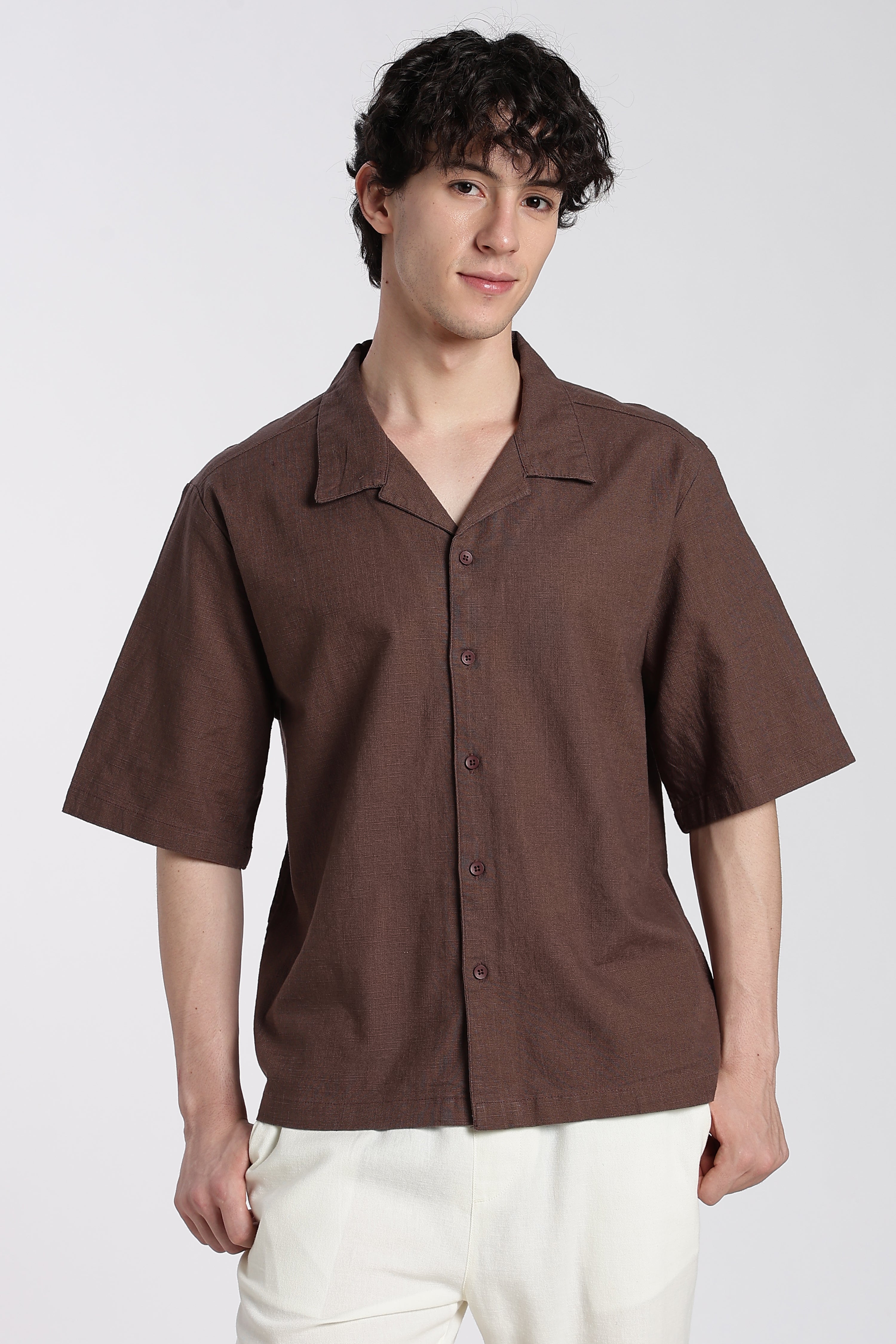 Brown Cotton Oversized Fit Shirt