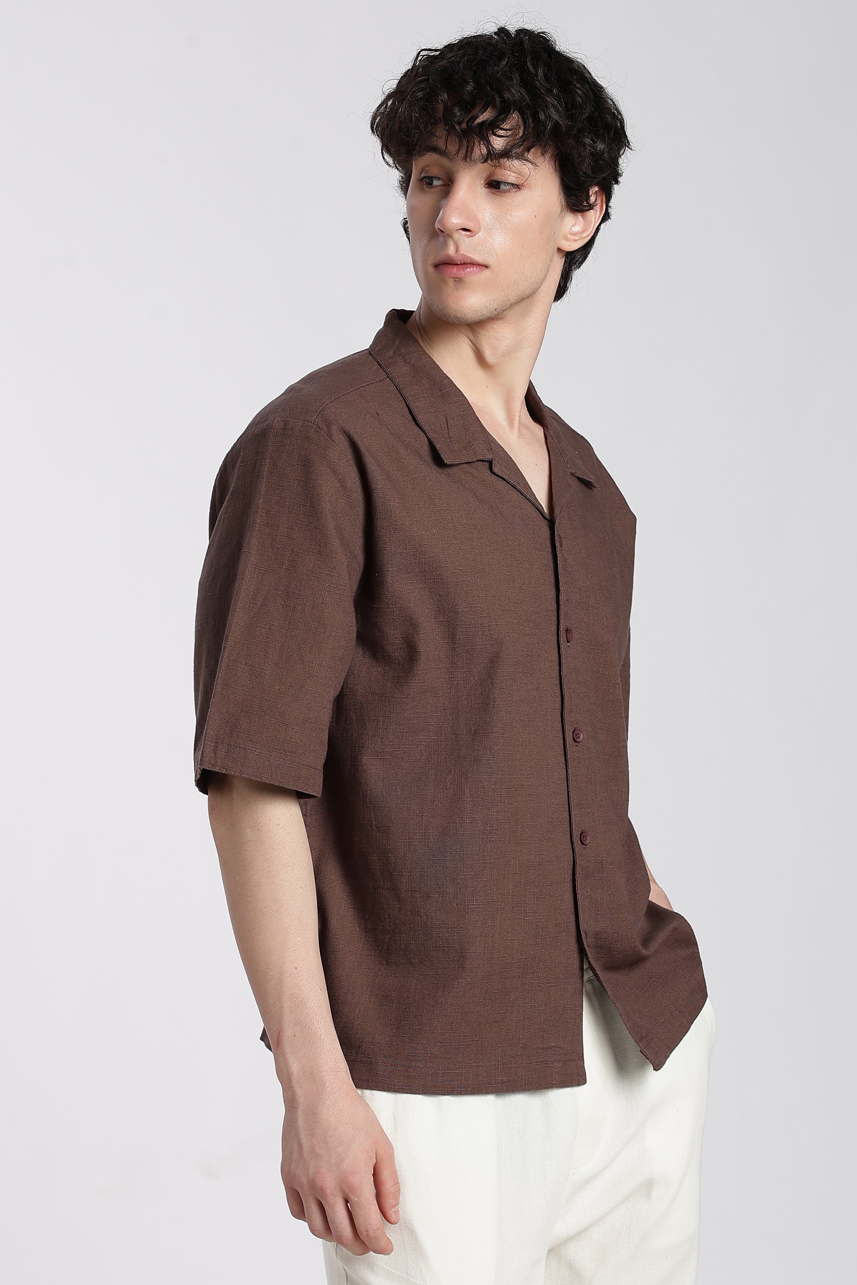 Brown Cotton Oversized Fit Shirt