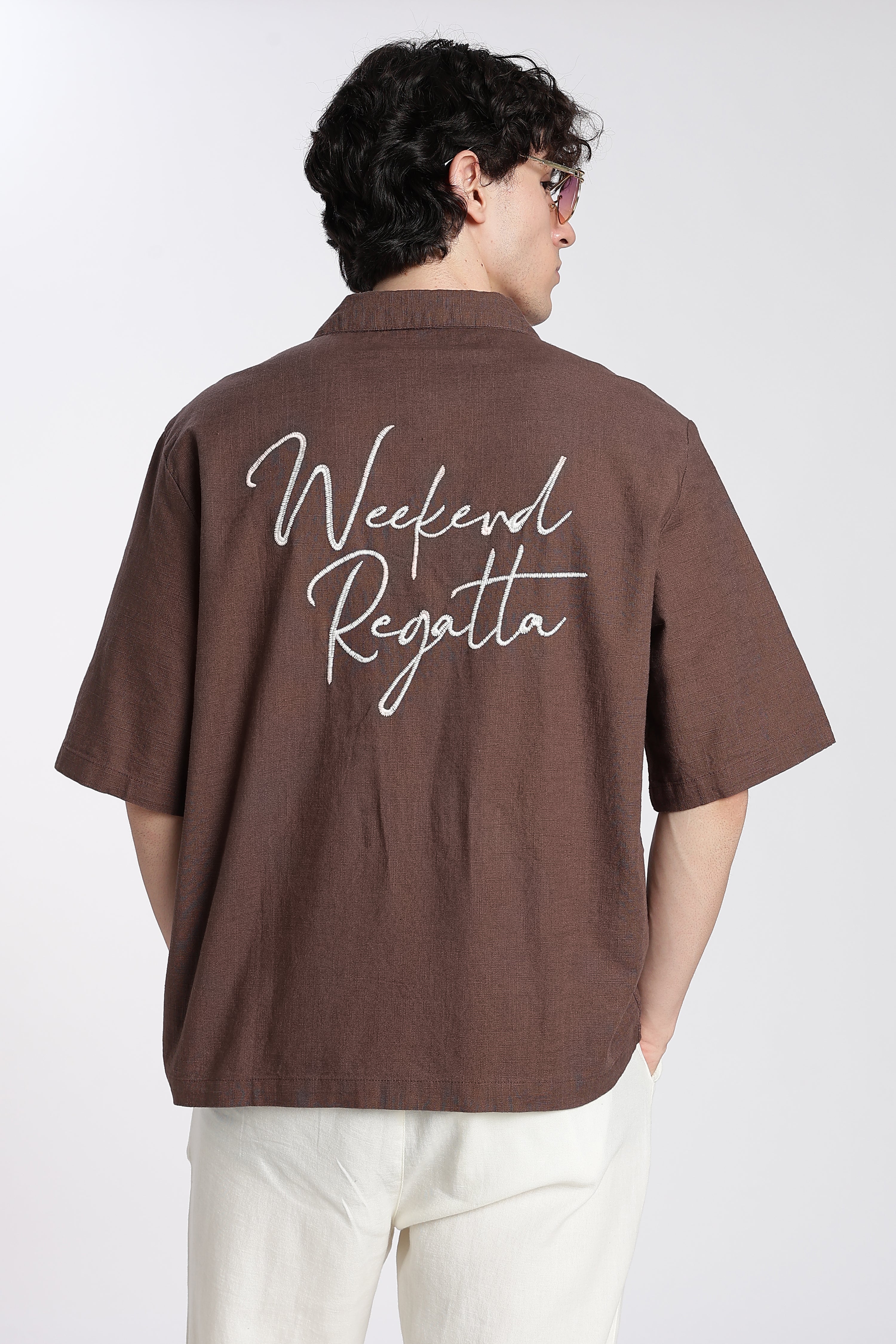 Brown Cotton Oversized Fit Shirt