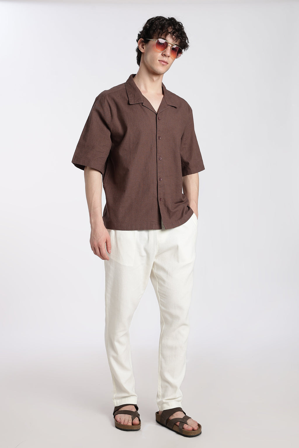 Brown Cotton Oversized Fit Shirt