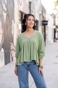 Green Regular Fit Peasant Tunic