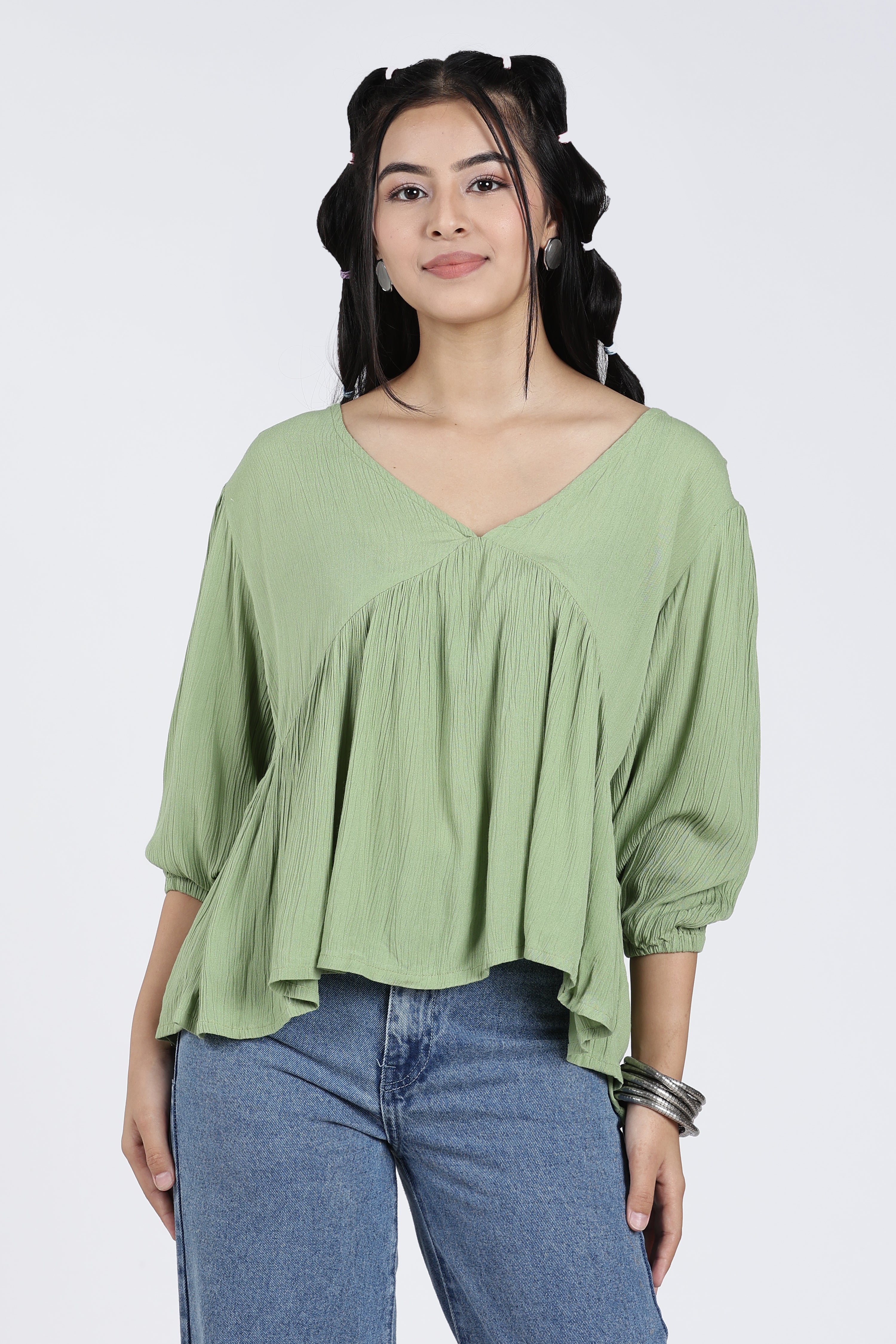 Green Regular Fit Peasant Tunic