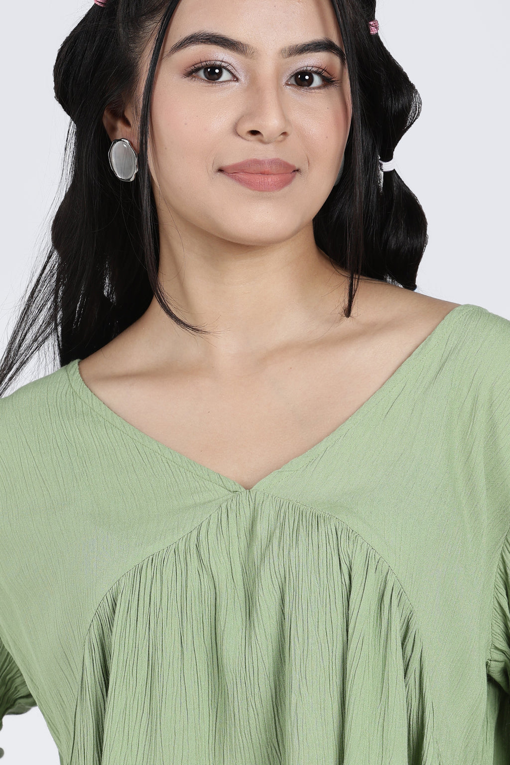 Green Regular Fit Peasant Tunic