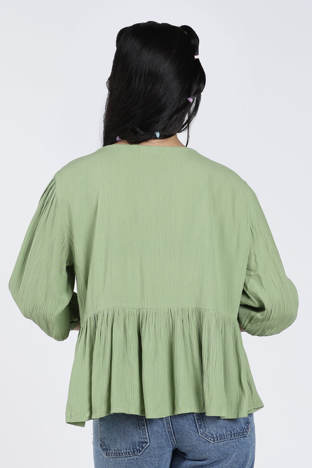 Green Regular Fit Peasant Tunic