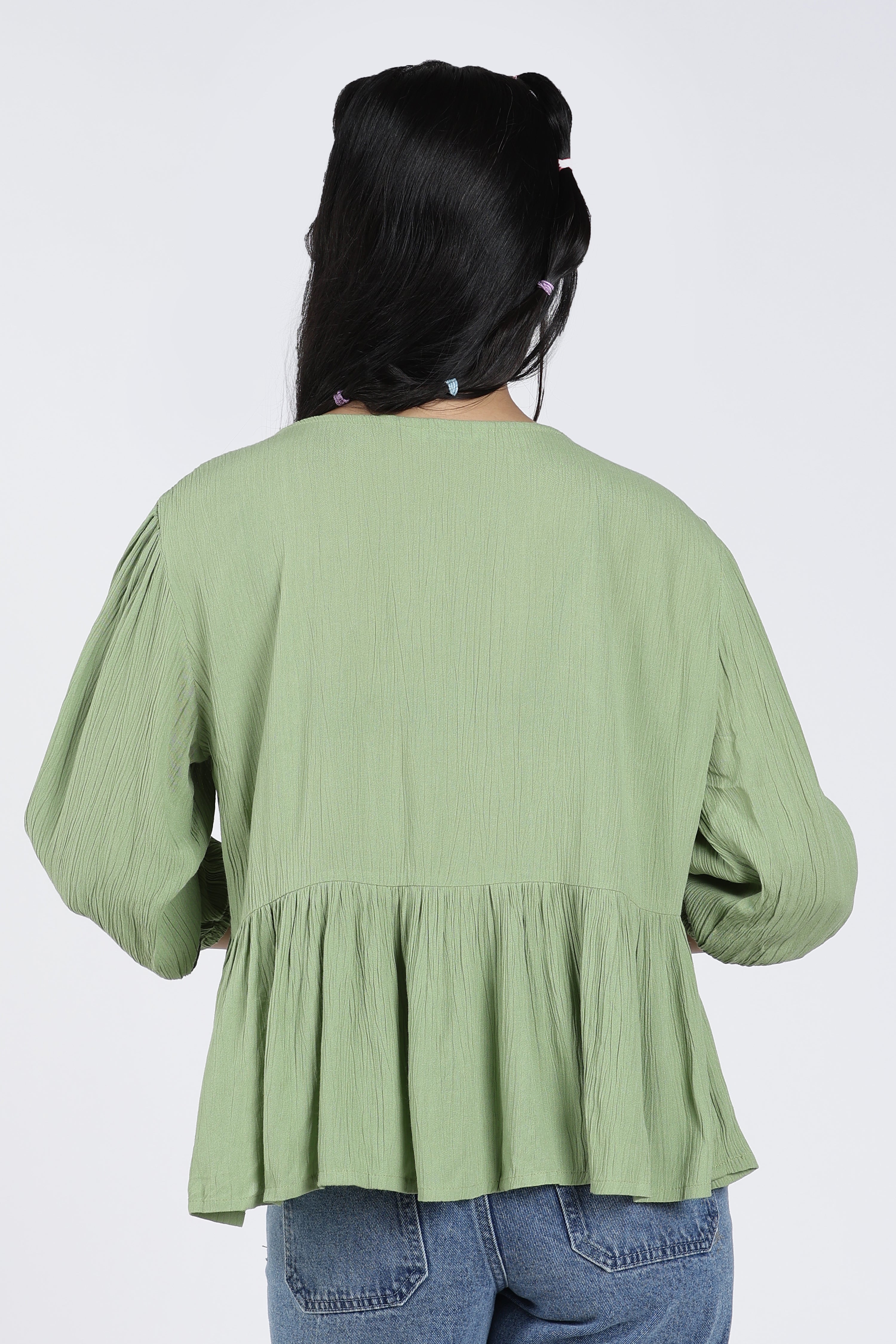 Green Regular Fit Peasant Tunic