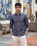 Grey Cotton Regular Fit Shirt