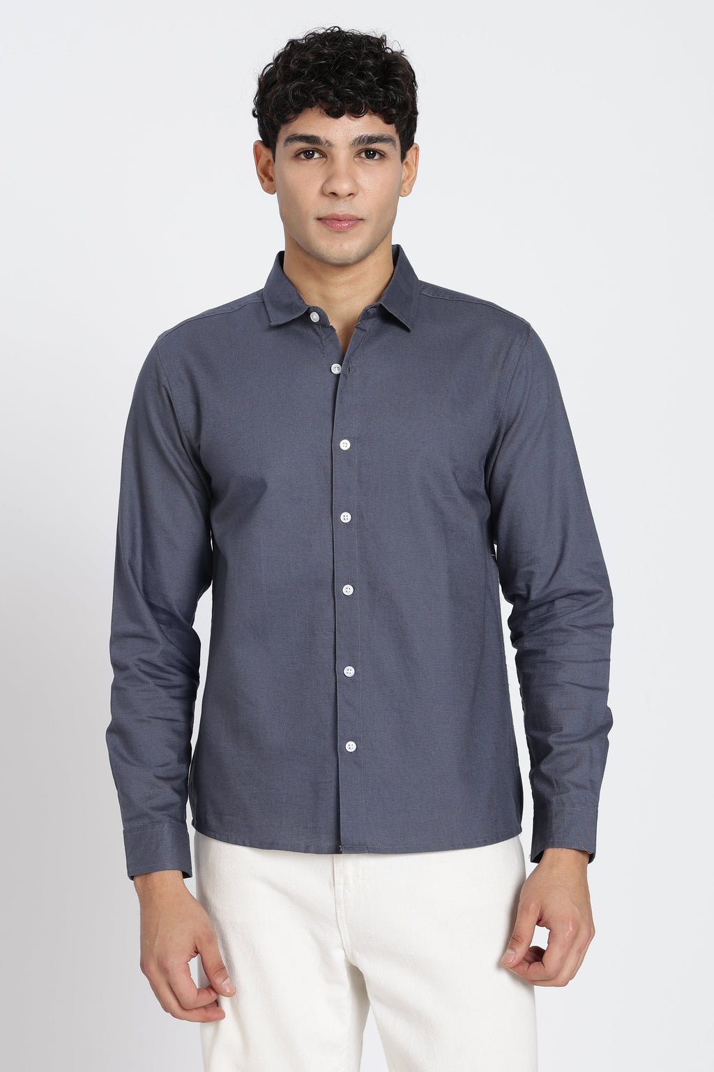 Grey Cotton Regular Fit Shirt