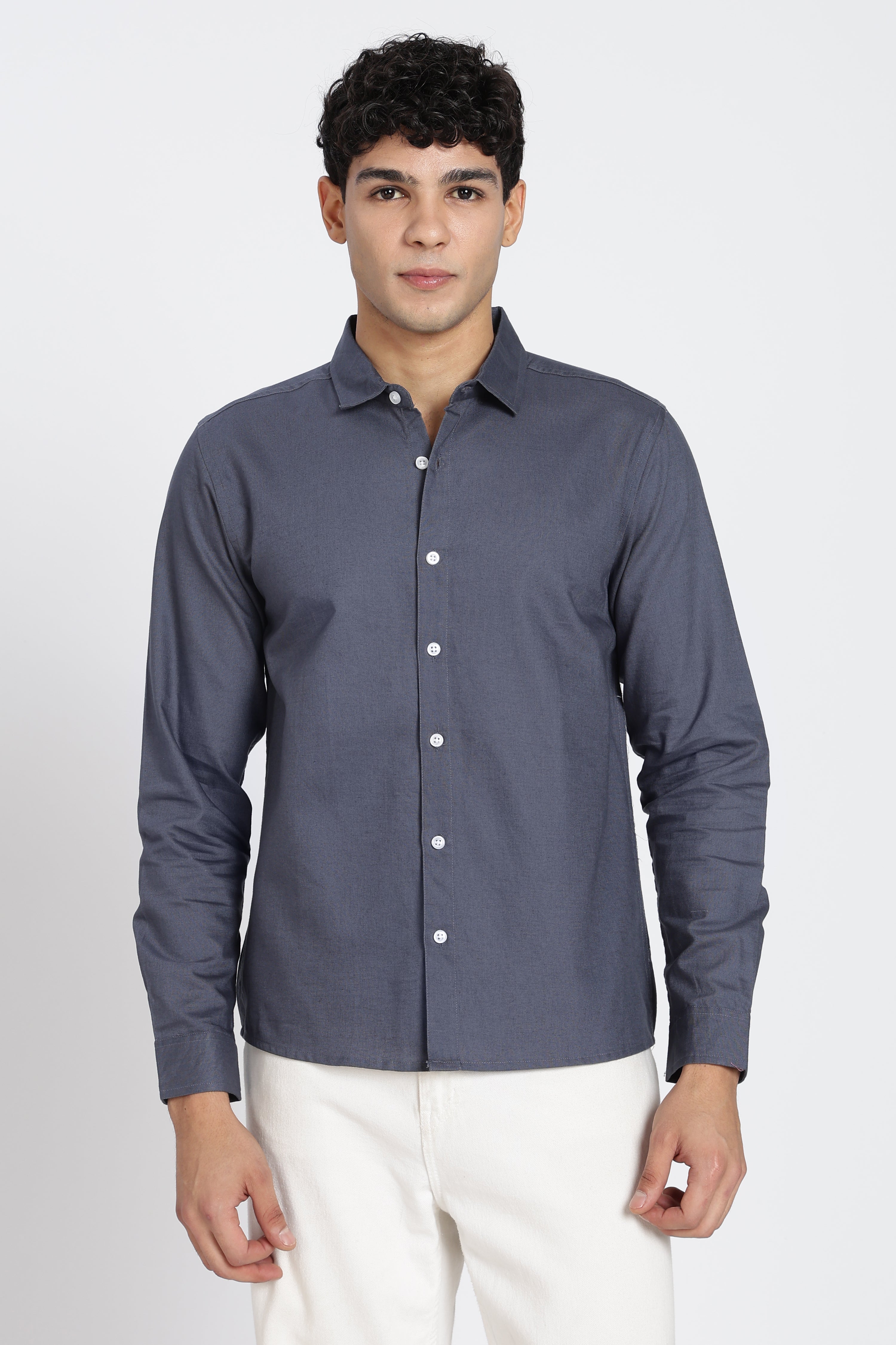 Grey Cotton Regular Fit Shirt