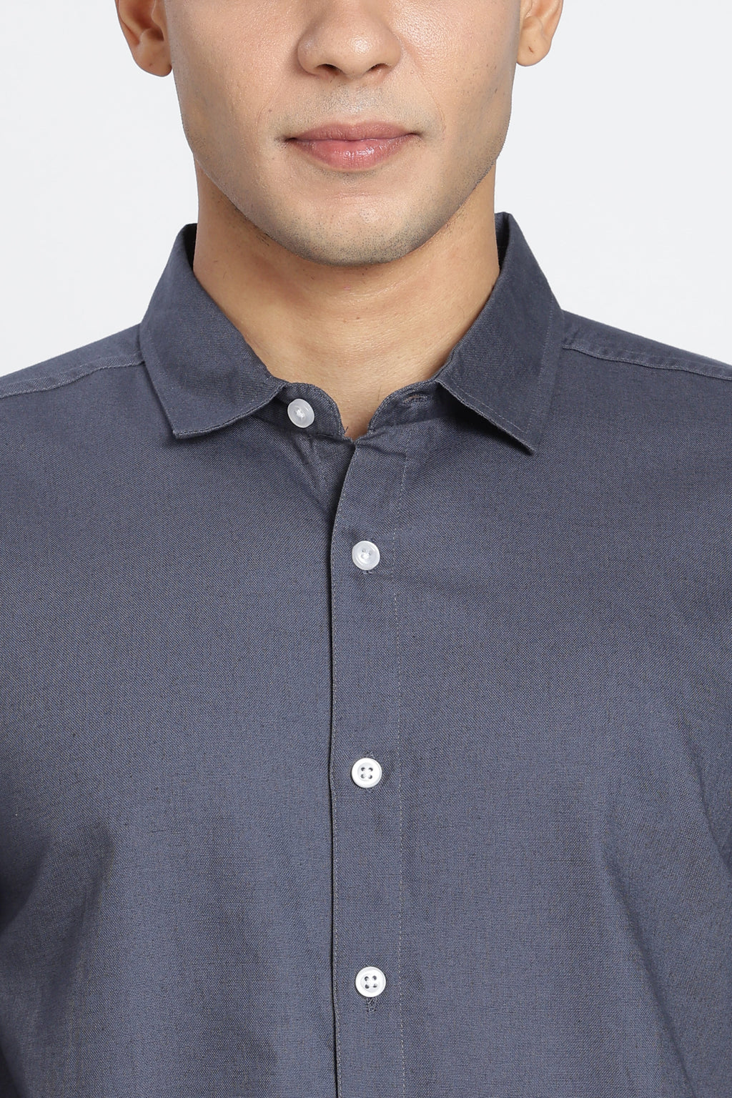 Grey Cotton Regular Fit Shirt