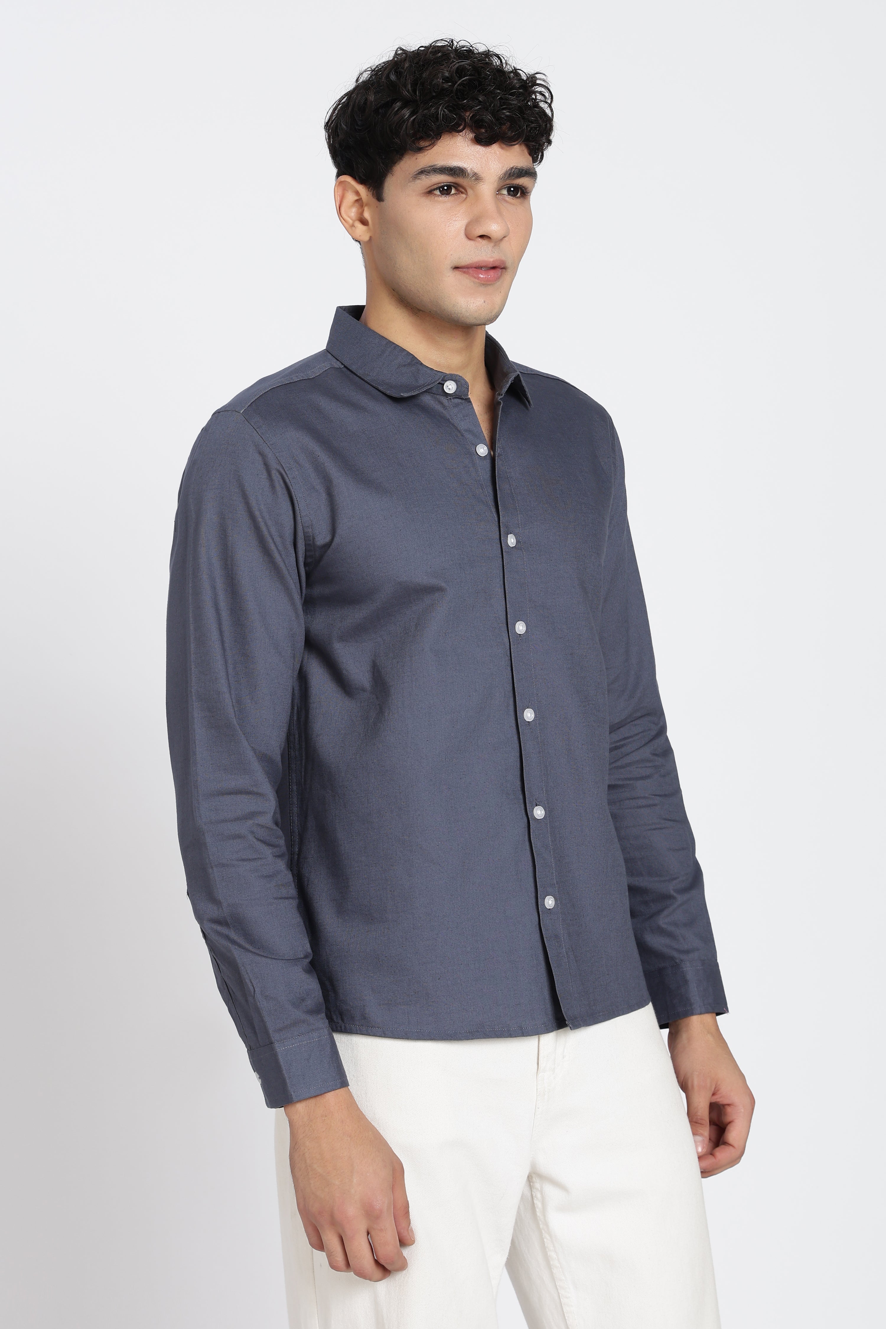 Grey Cotton Regular Fit Shirt