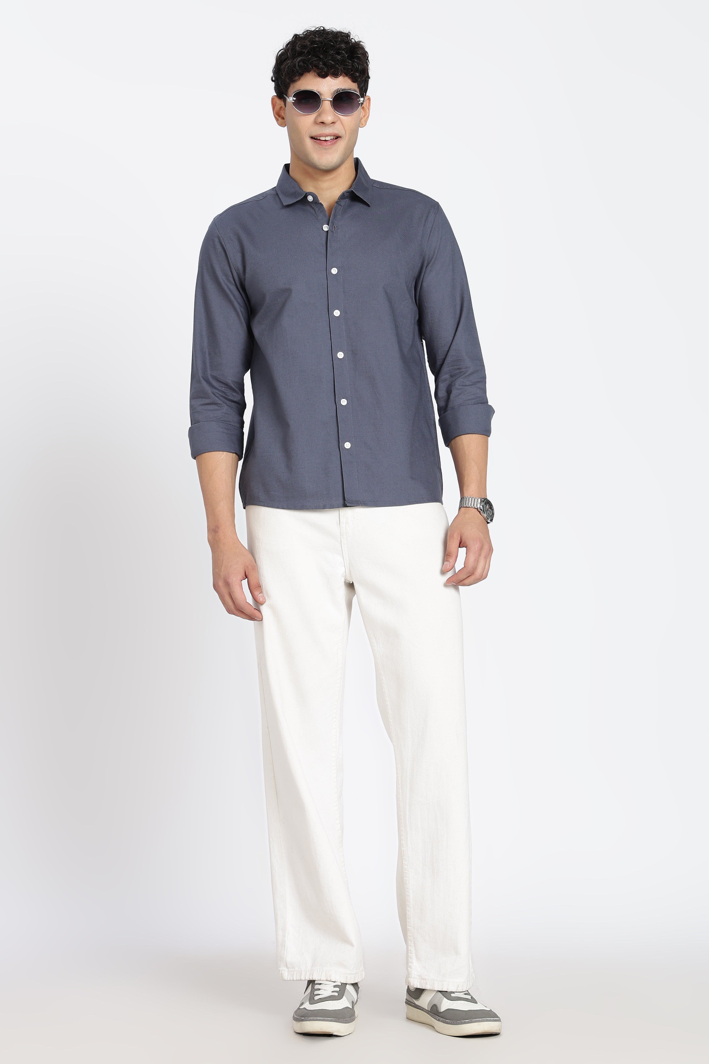 Grey Cotton Regular Fit Shirt