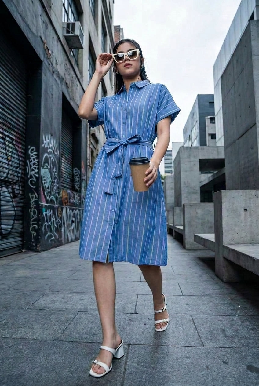 Blue Cotton Regular Fit Dress