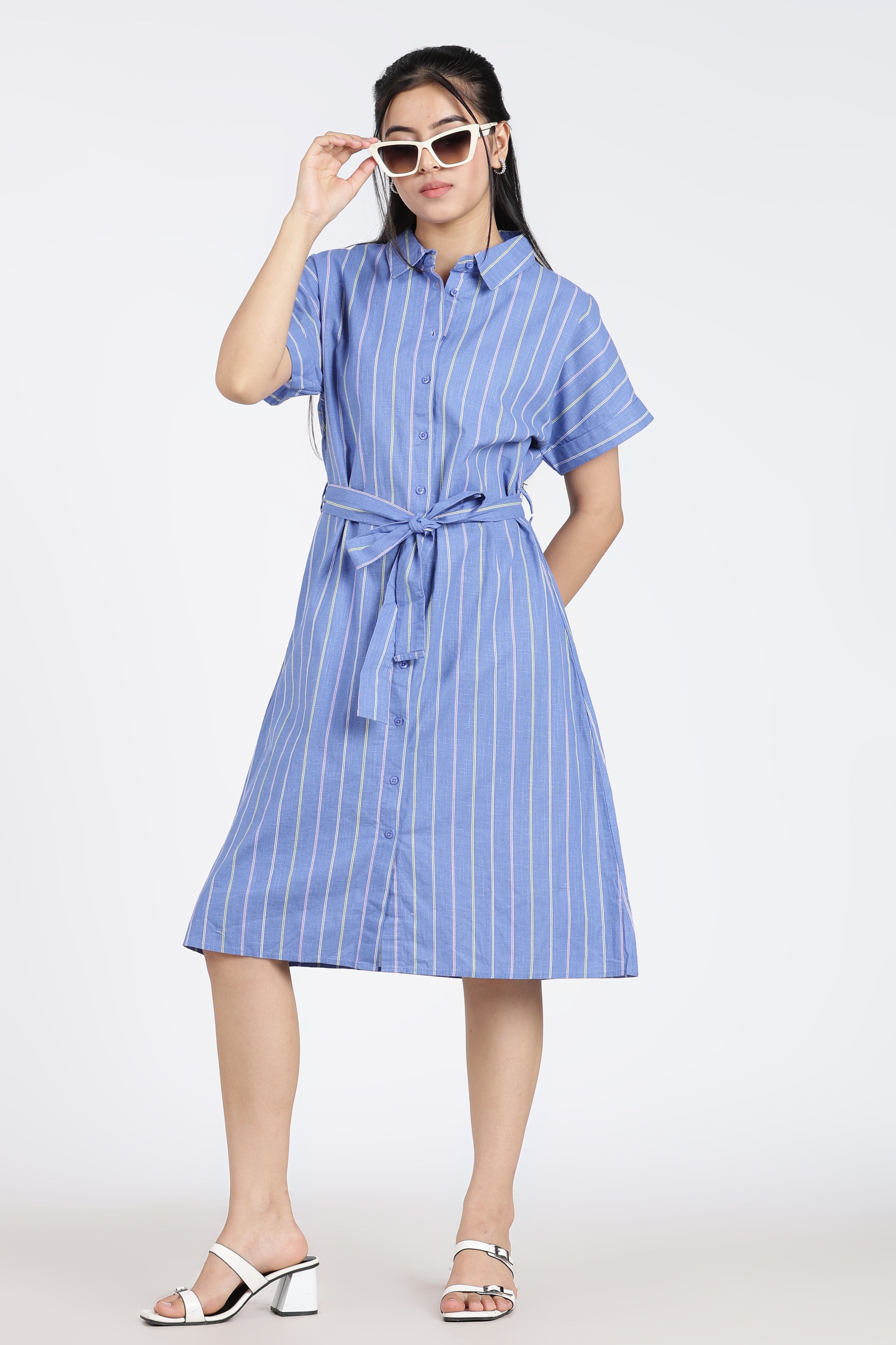 Blue Cotton Regular Fit Dress