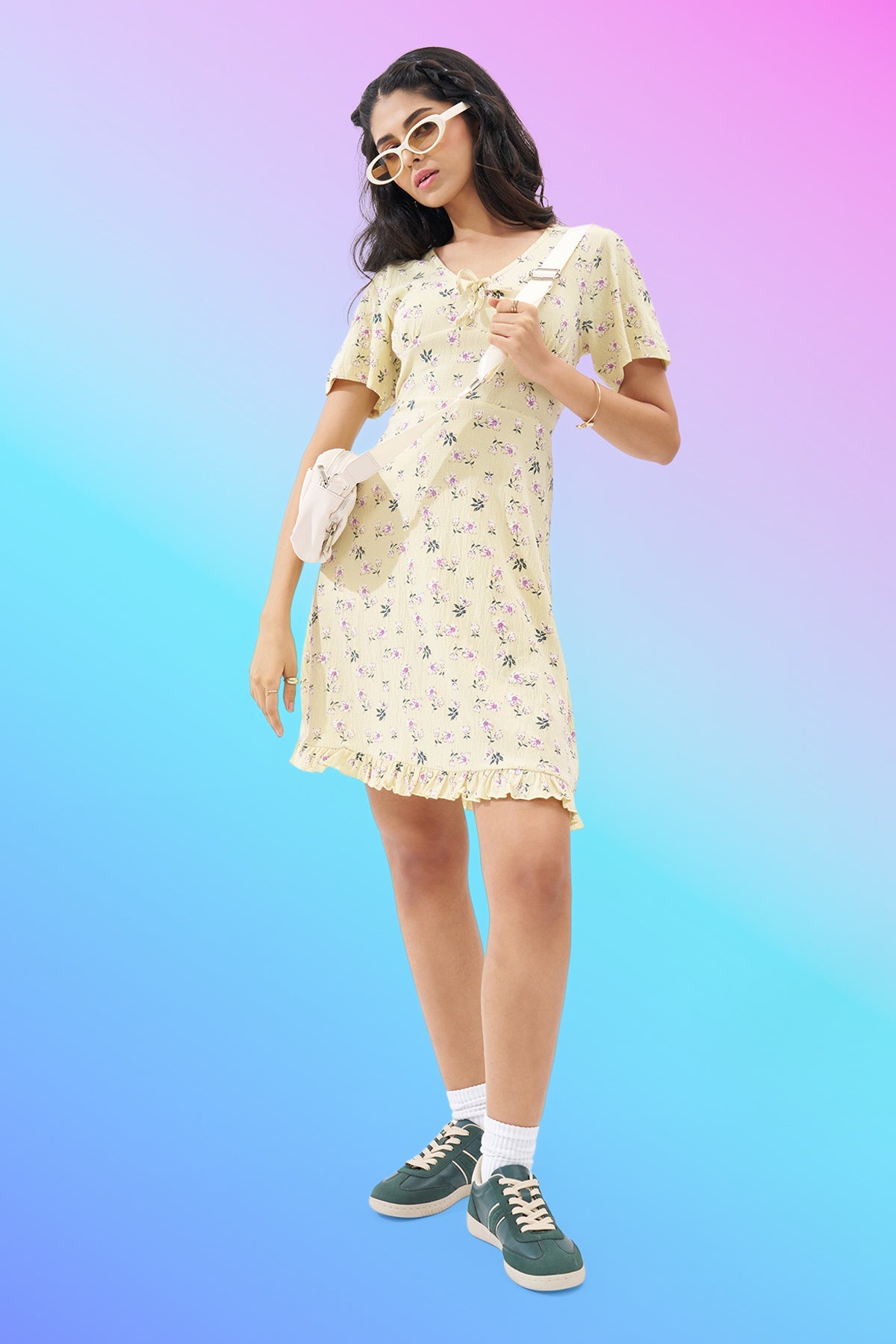 Light Yellow Floral Print Dress