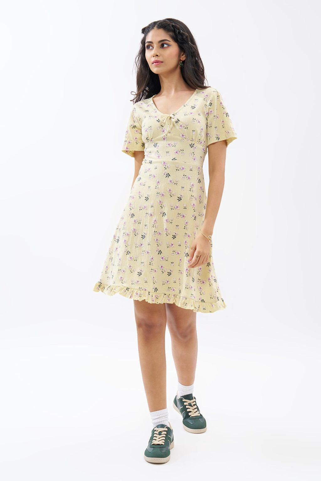 Light Yellow Floral Print Dress