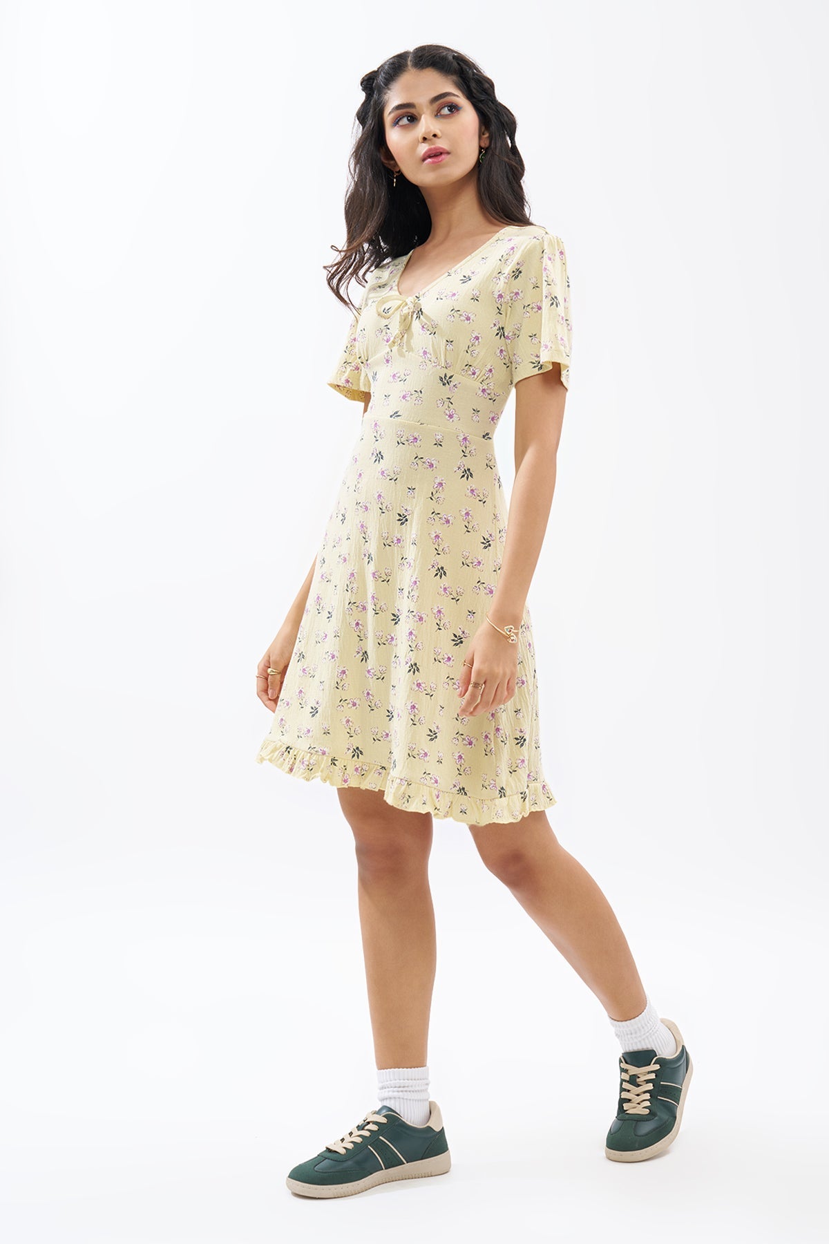 Light Yellow Floral Print Dress
