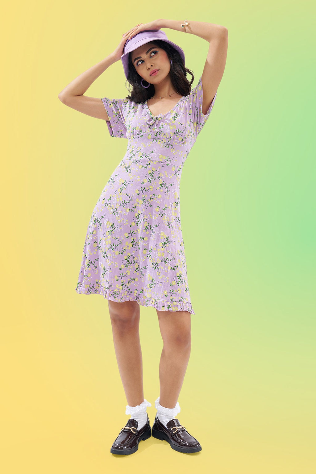 Lilac Floral Print Dress
