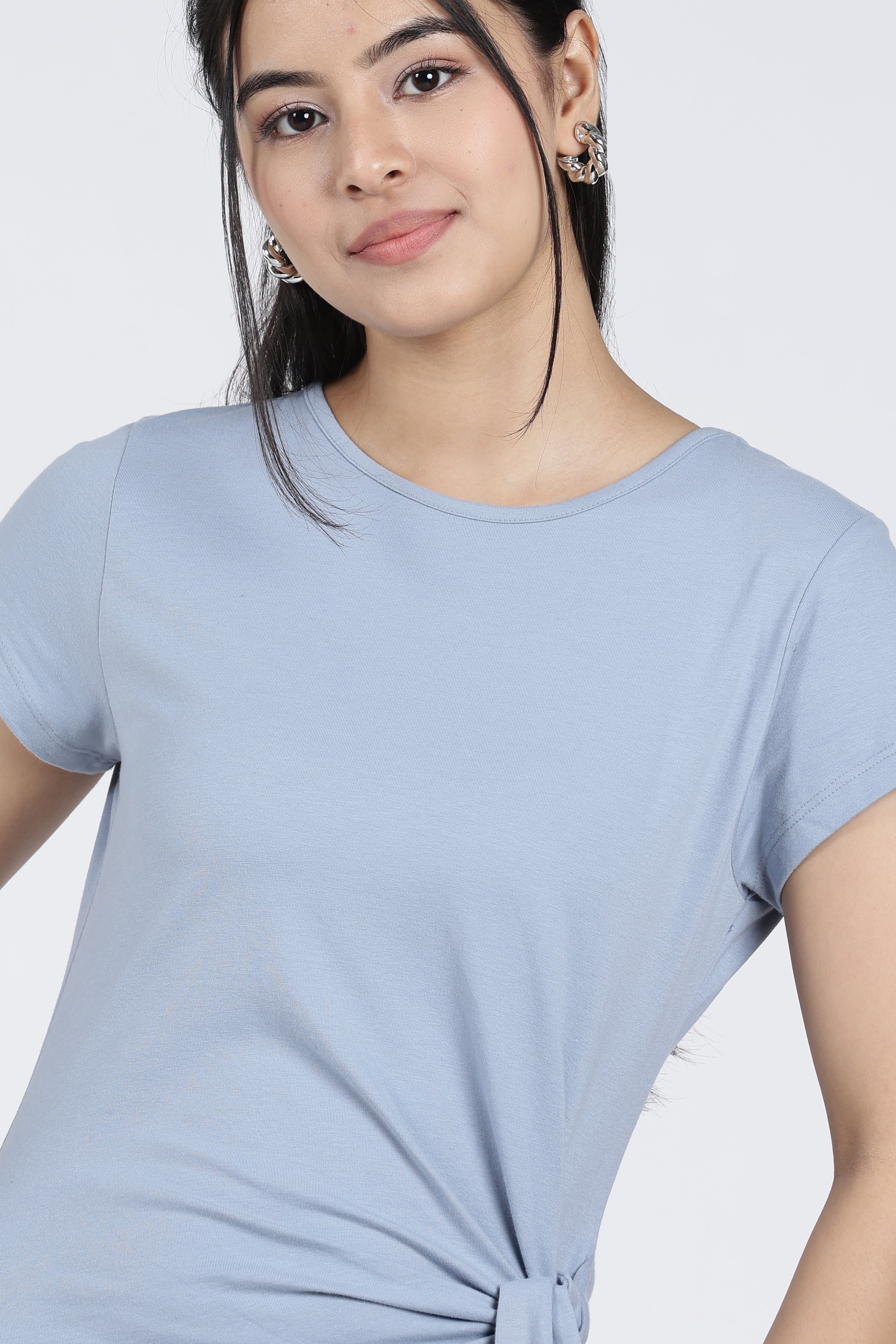 Light Blue Tied Up Regular Fit Dress