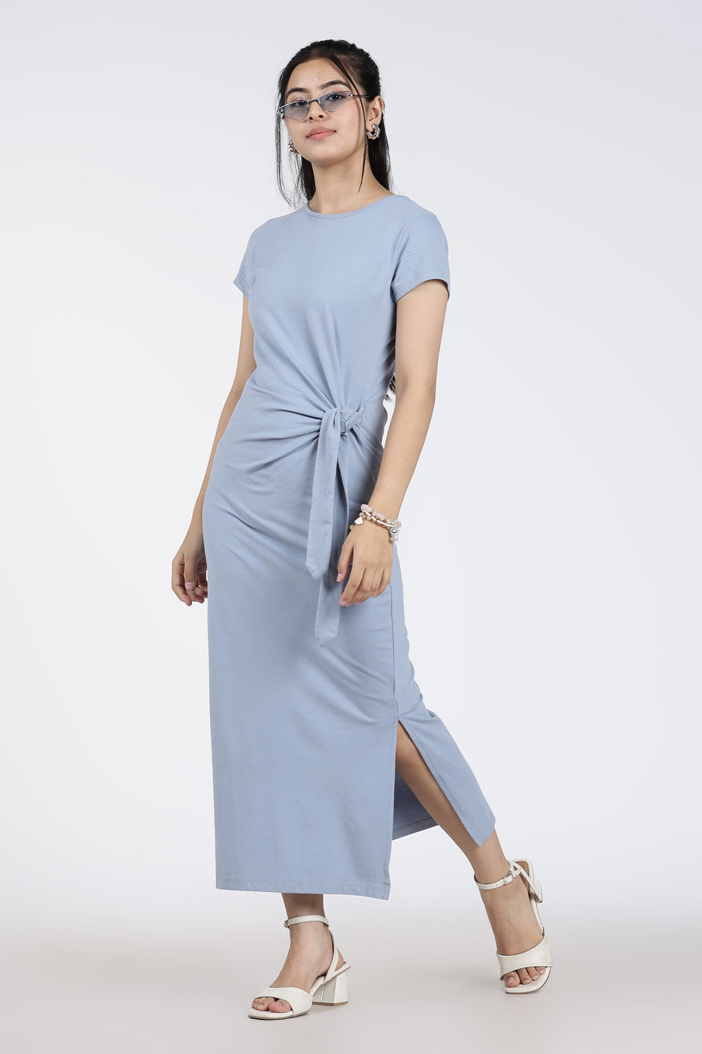 Light Blue Tied Up Regular Fit Dress