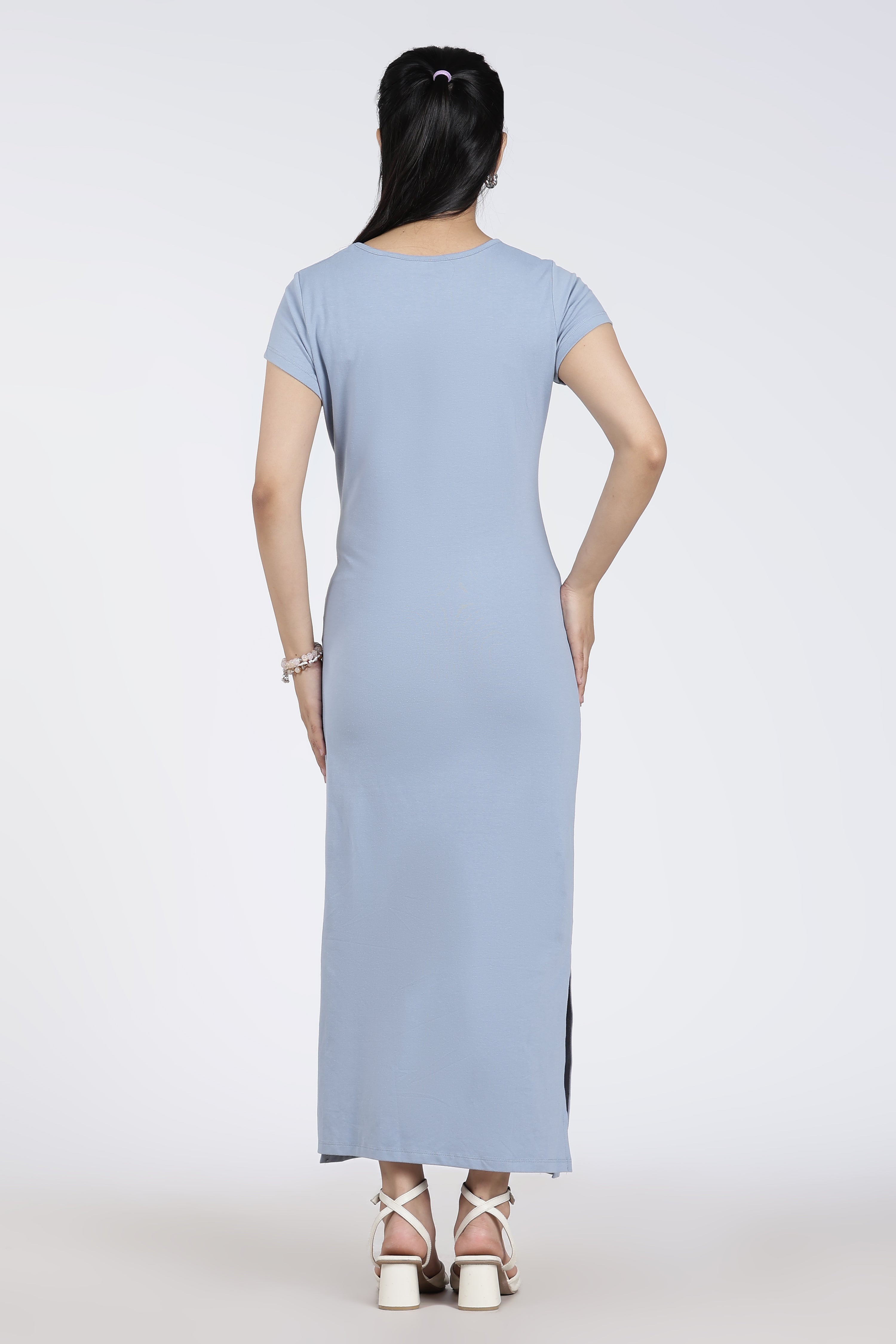 Light Blue Tied Up Regular Fit Dress