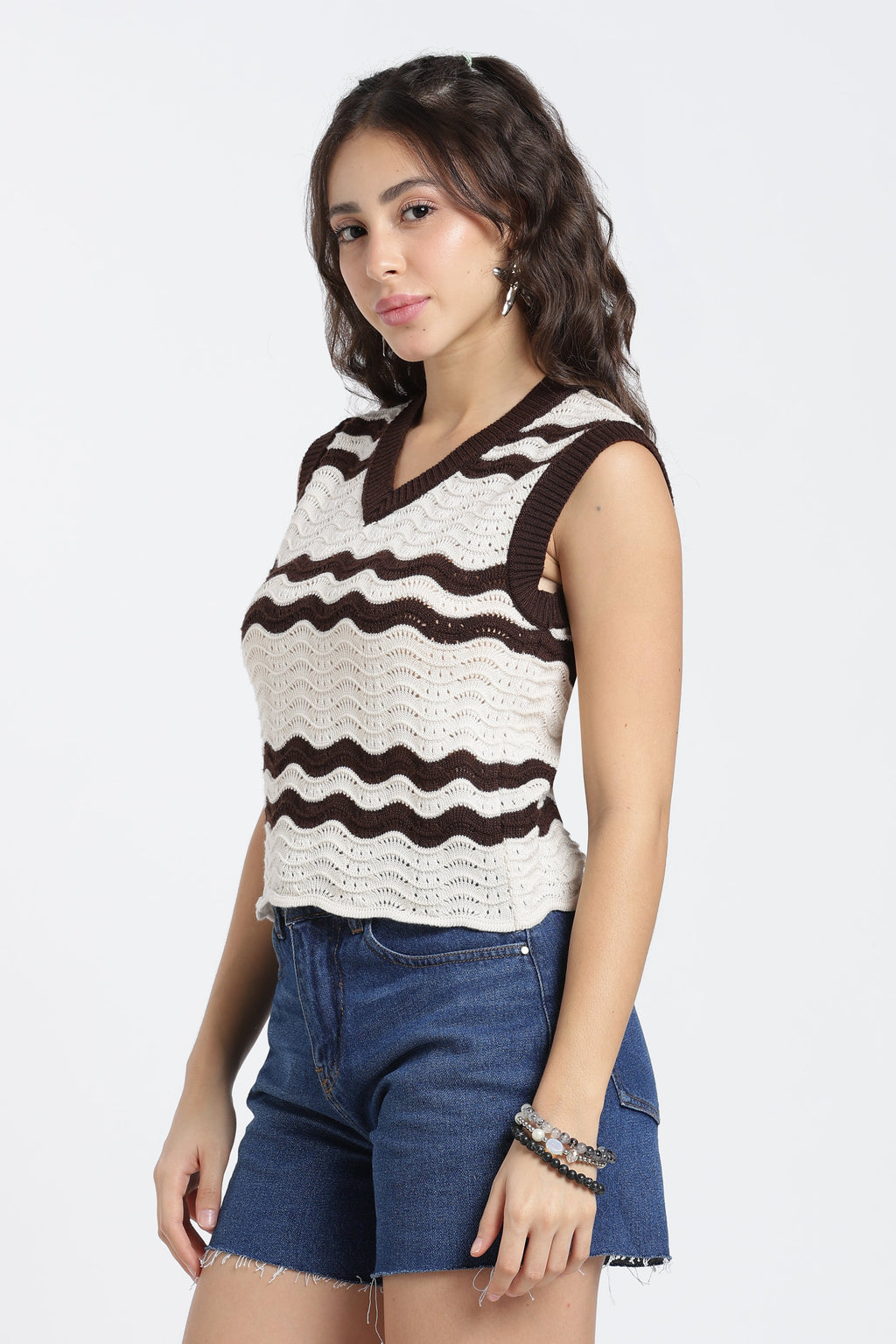 Cream Knitted Slim Fit Top