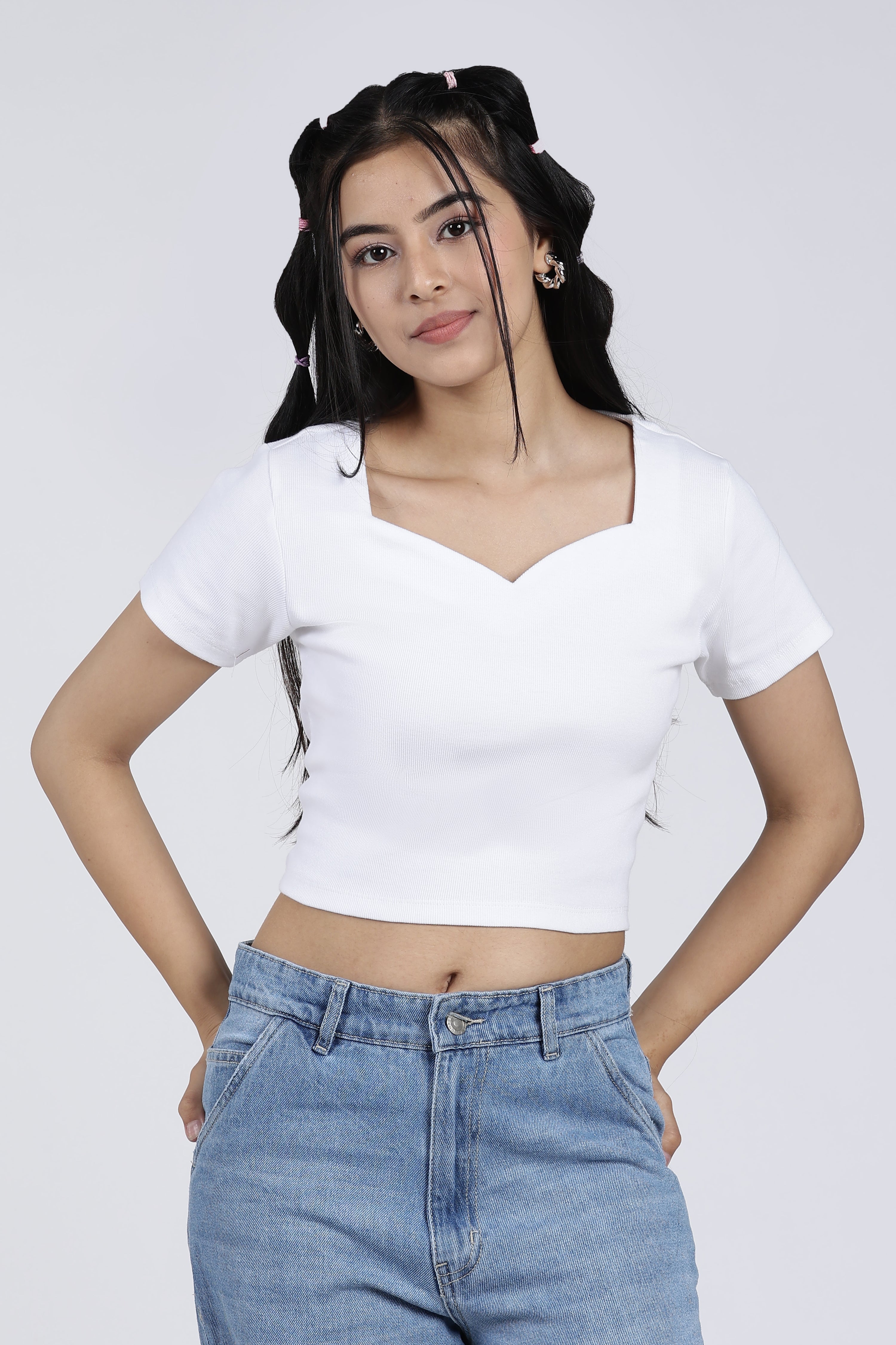 White Regular Fit Crop Top