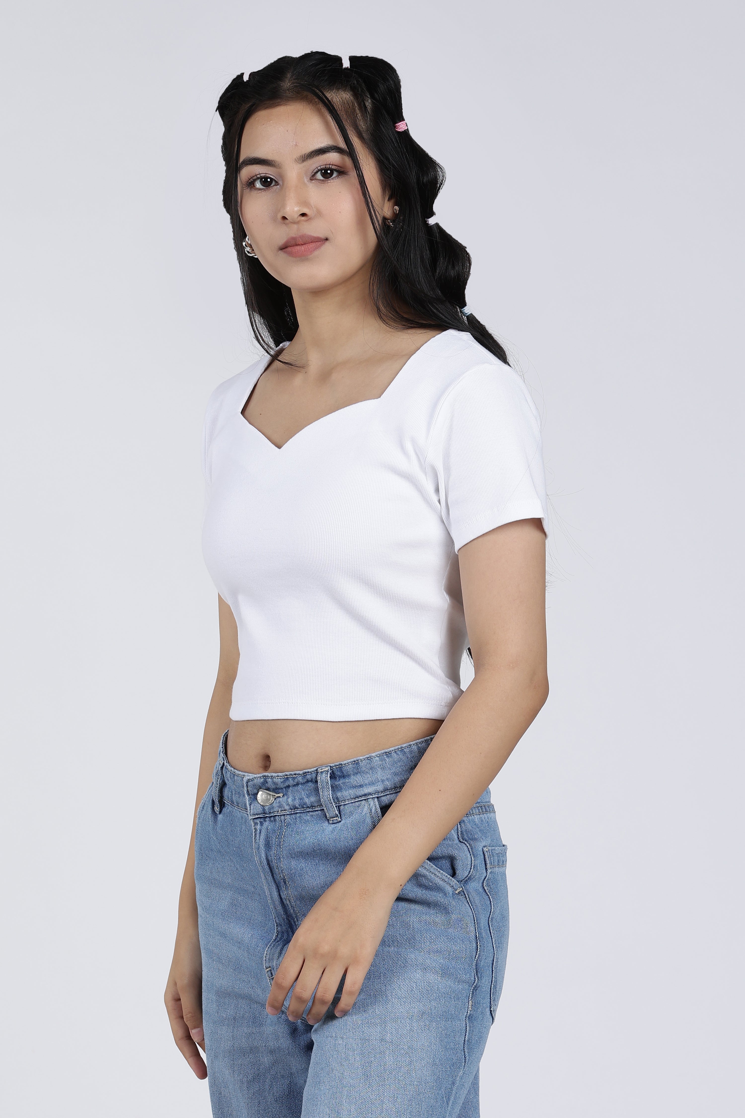 White Regular Fit Crop Top