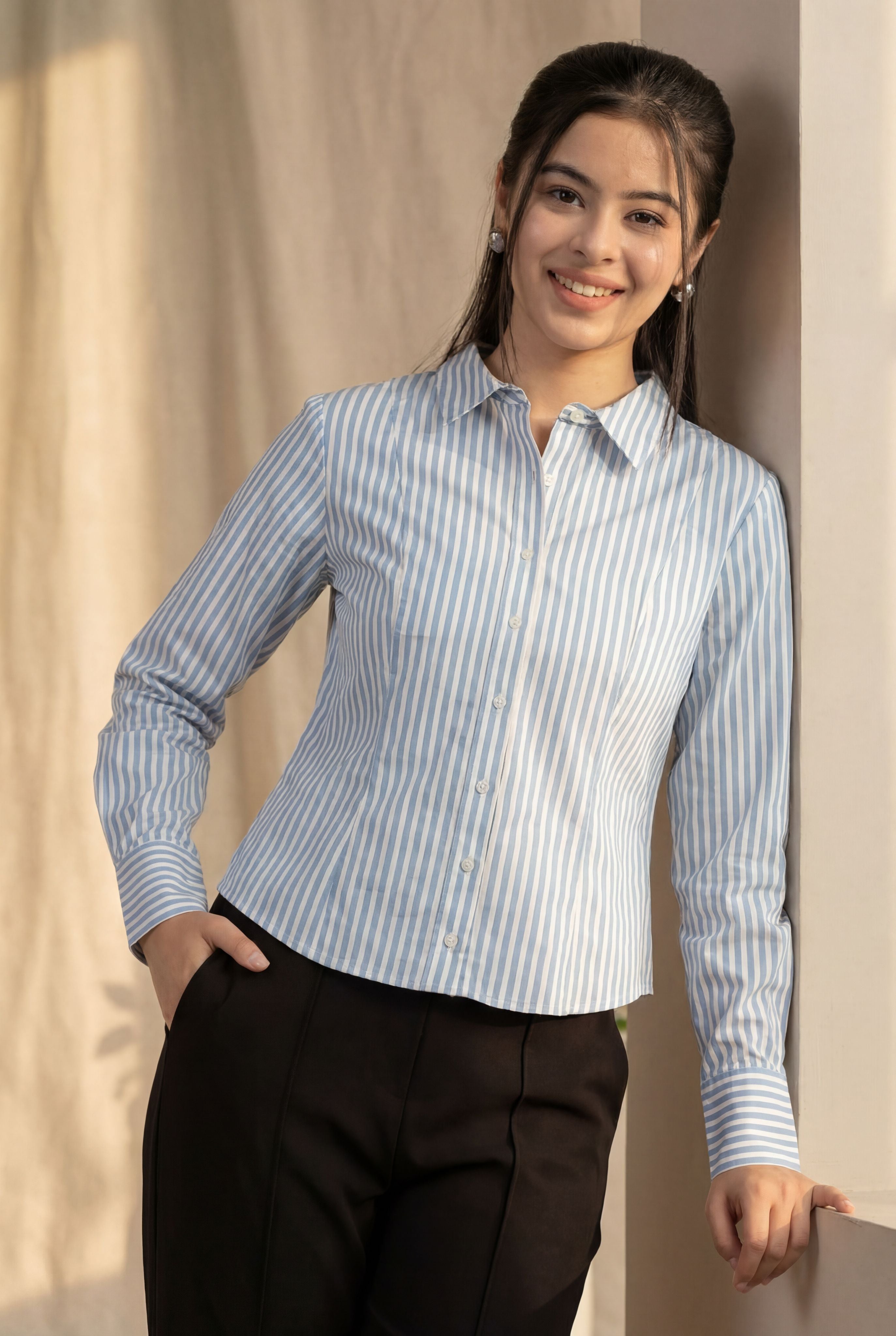 Light Blue Stripes Regular Fit Shirt
