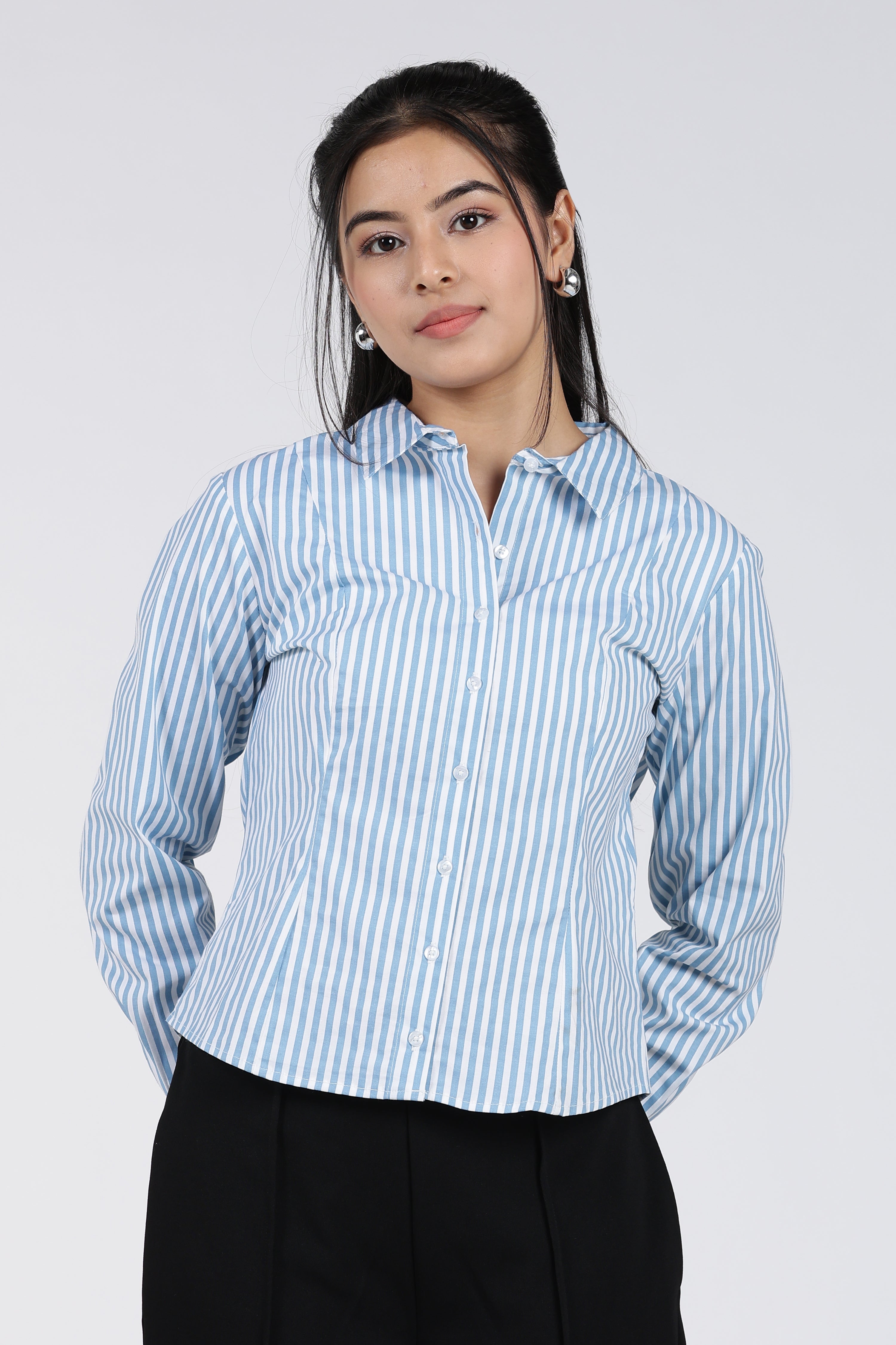 Light Blue Stripes Regular Fit Shirt