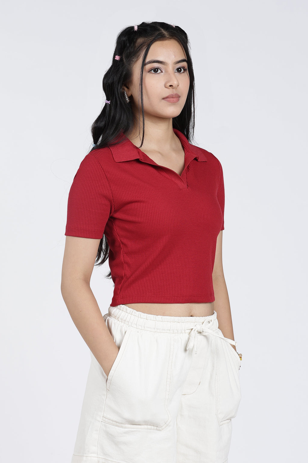 Red Cotton Blend Regular Fit Polo T-Shirt