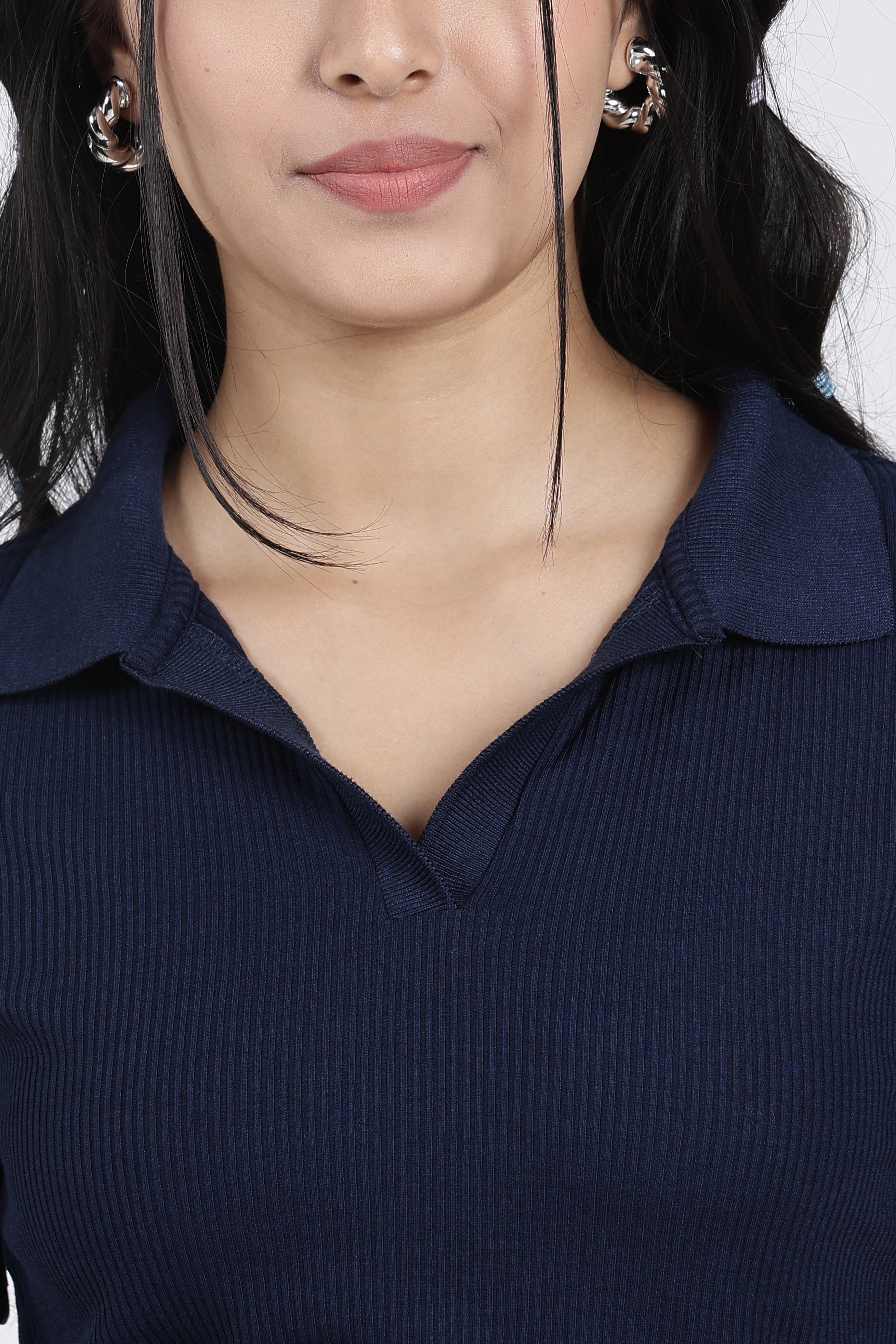 Navy Cotton Blend Regular Fit Polo T-Shirt