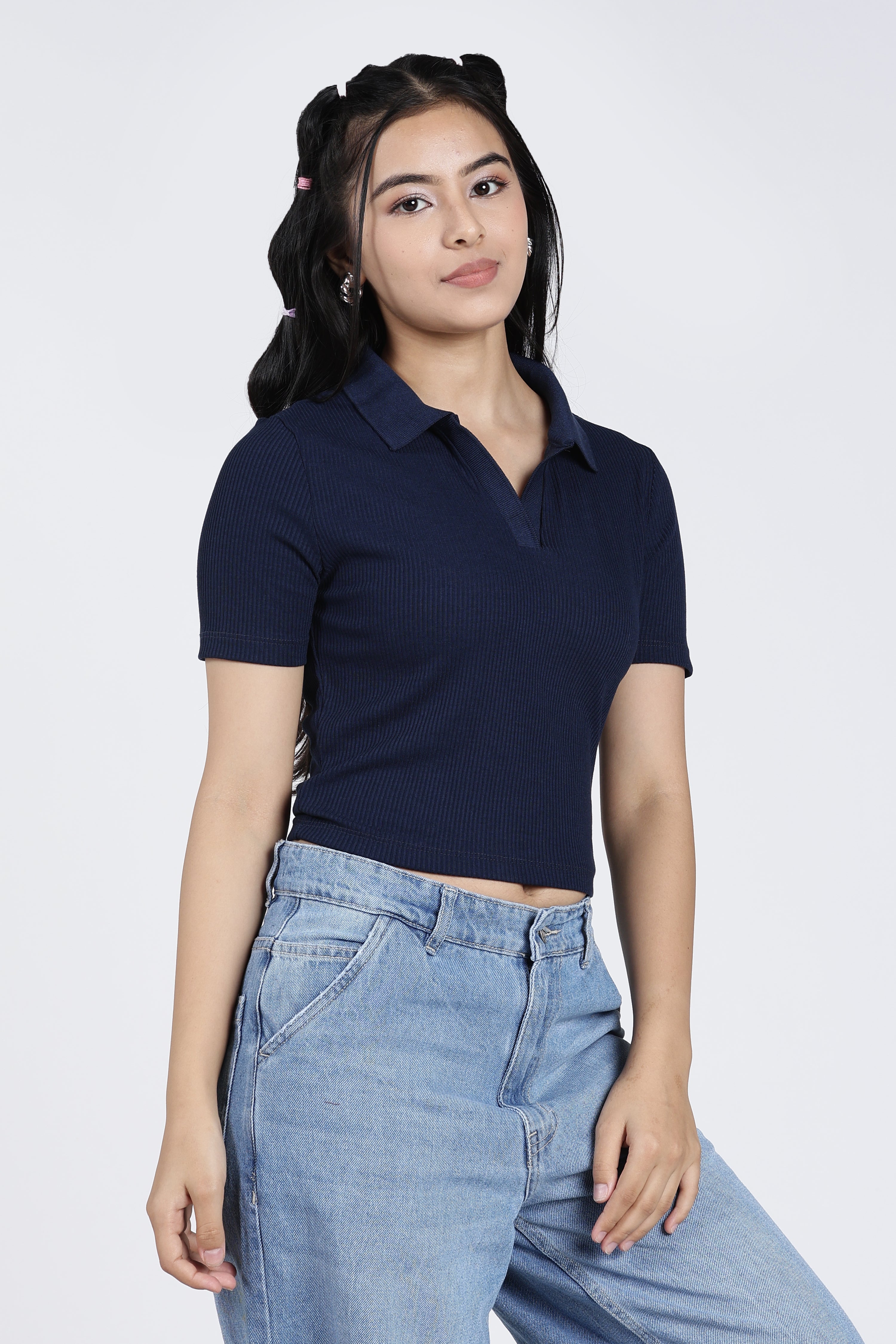 Navy Cotton Blend Regular Fit Polo T-Shirt