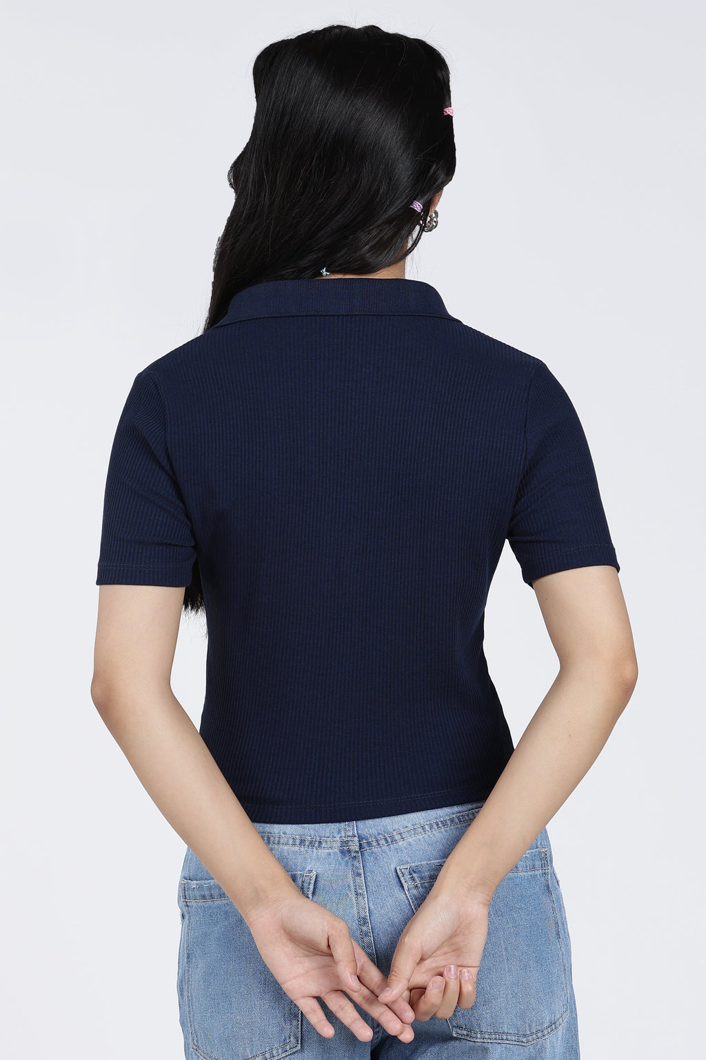 Navy Cotton Blend Regular Fit Polo T-Shirt